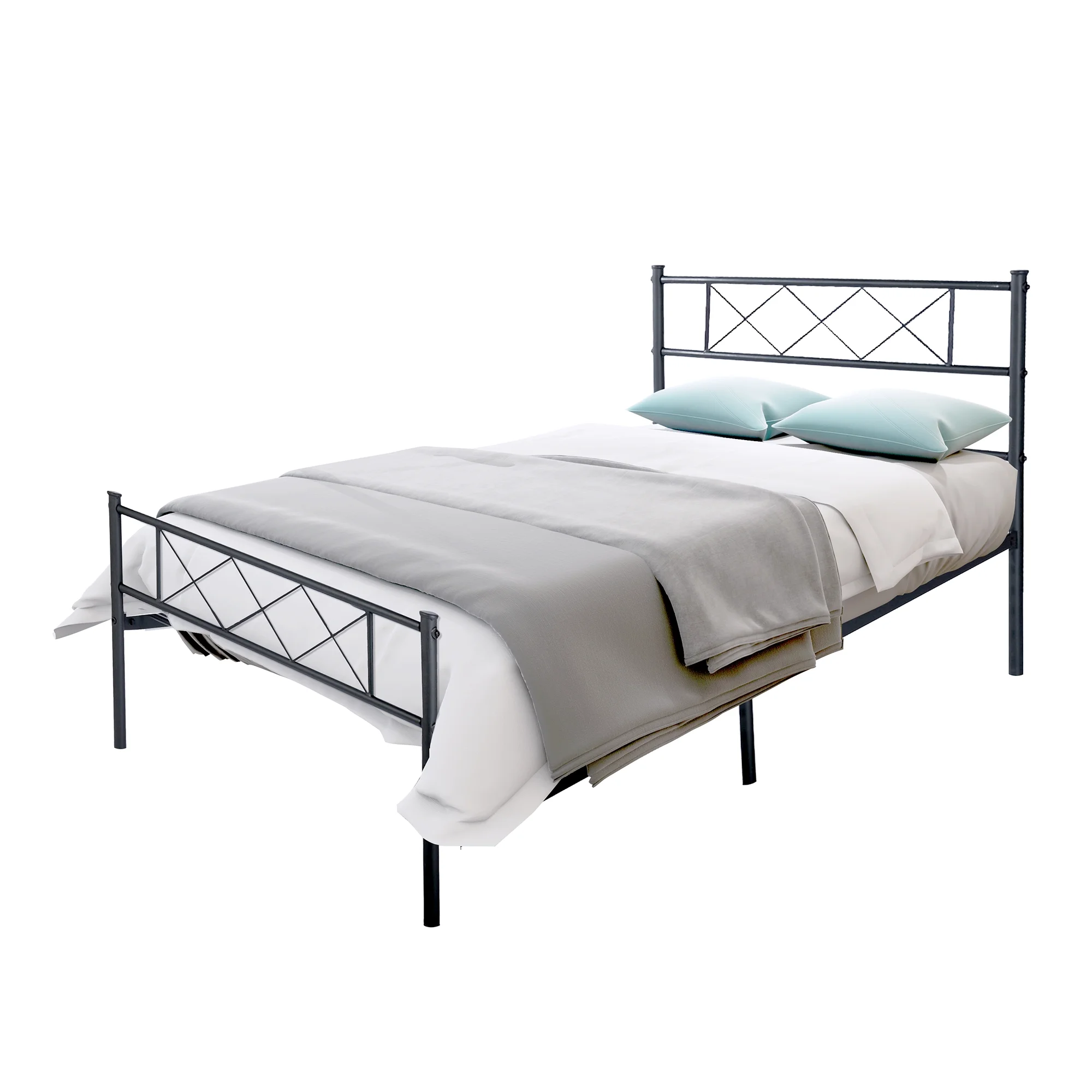 Twin size single metal bed frame in black color for adult and children used in bedroom or dormitory with large storage space under the bed