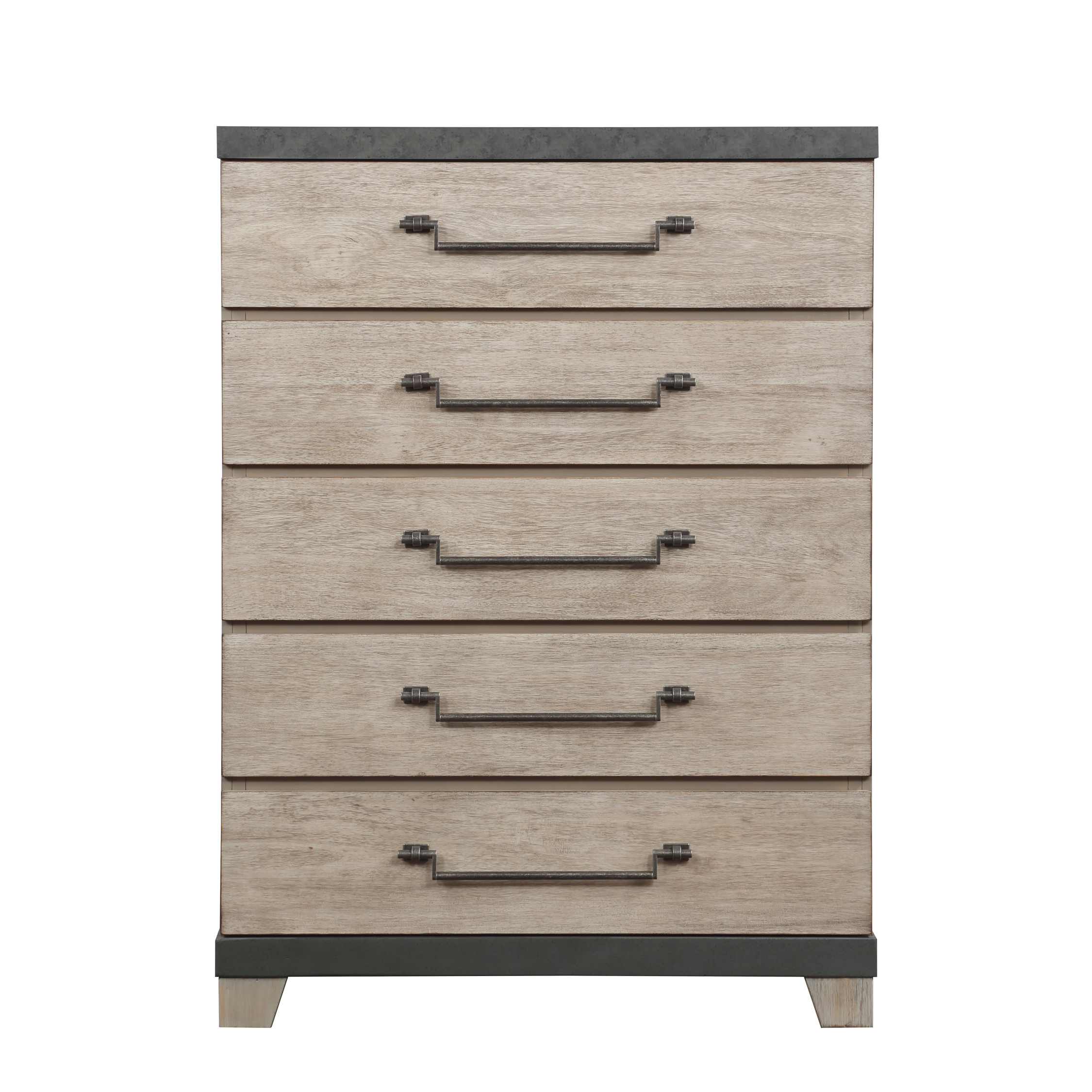 Arbela Wood 5-Drawer Chest, Weathered Oak Finish