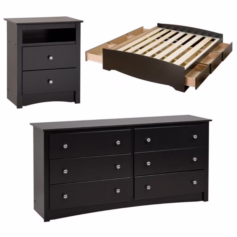 Home Square 3-Piece Set with Queen Storage Bed Double Dresser & Tall Nightstand