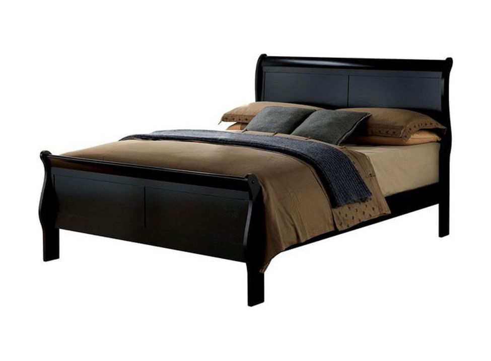 1pc Queen Size Bed Black Color Solid wood Veneers Headboard Footboard Rails Bedframe Design Panels