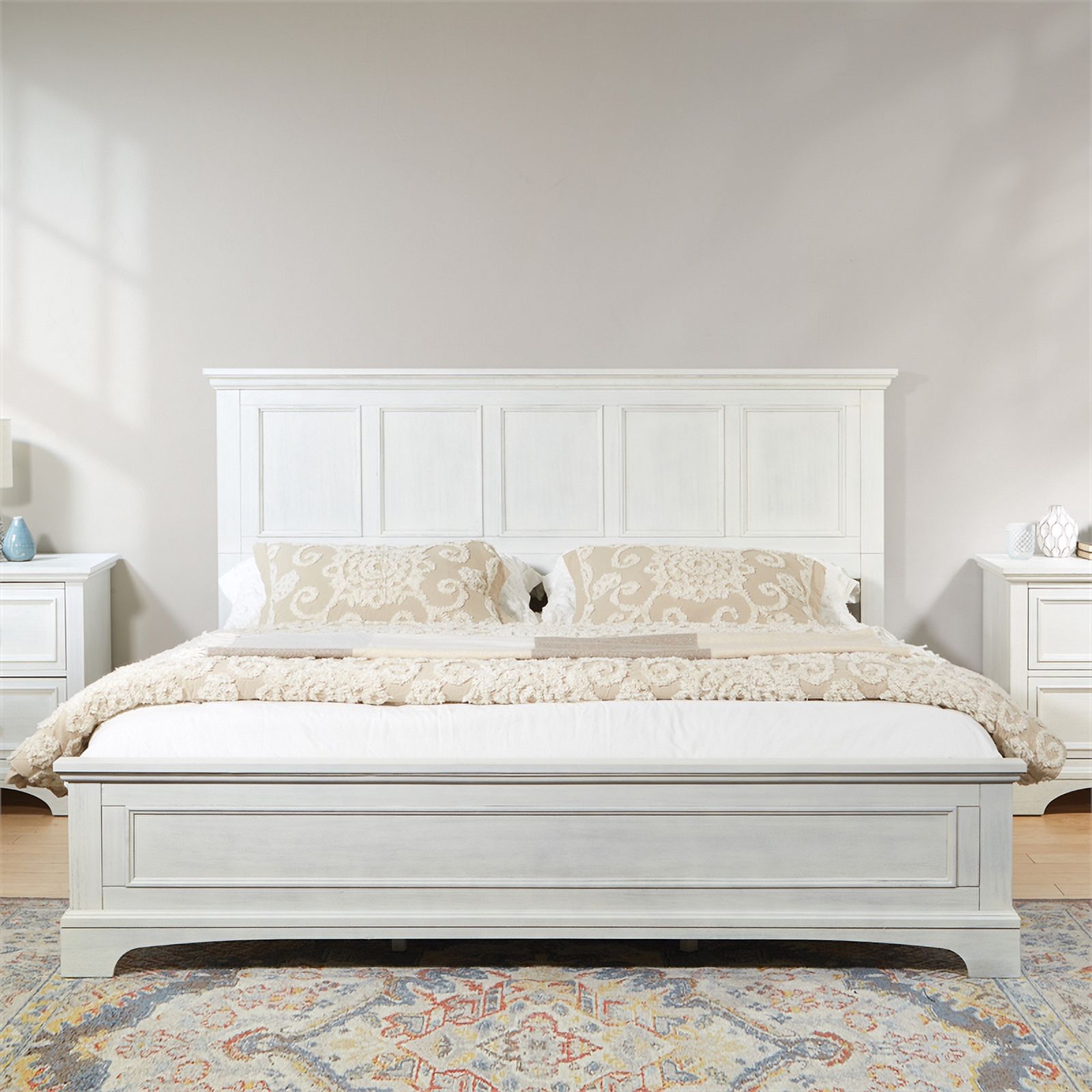 Farmhouse Basics King Bed in Rustic White Finish Engineered Wood