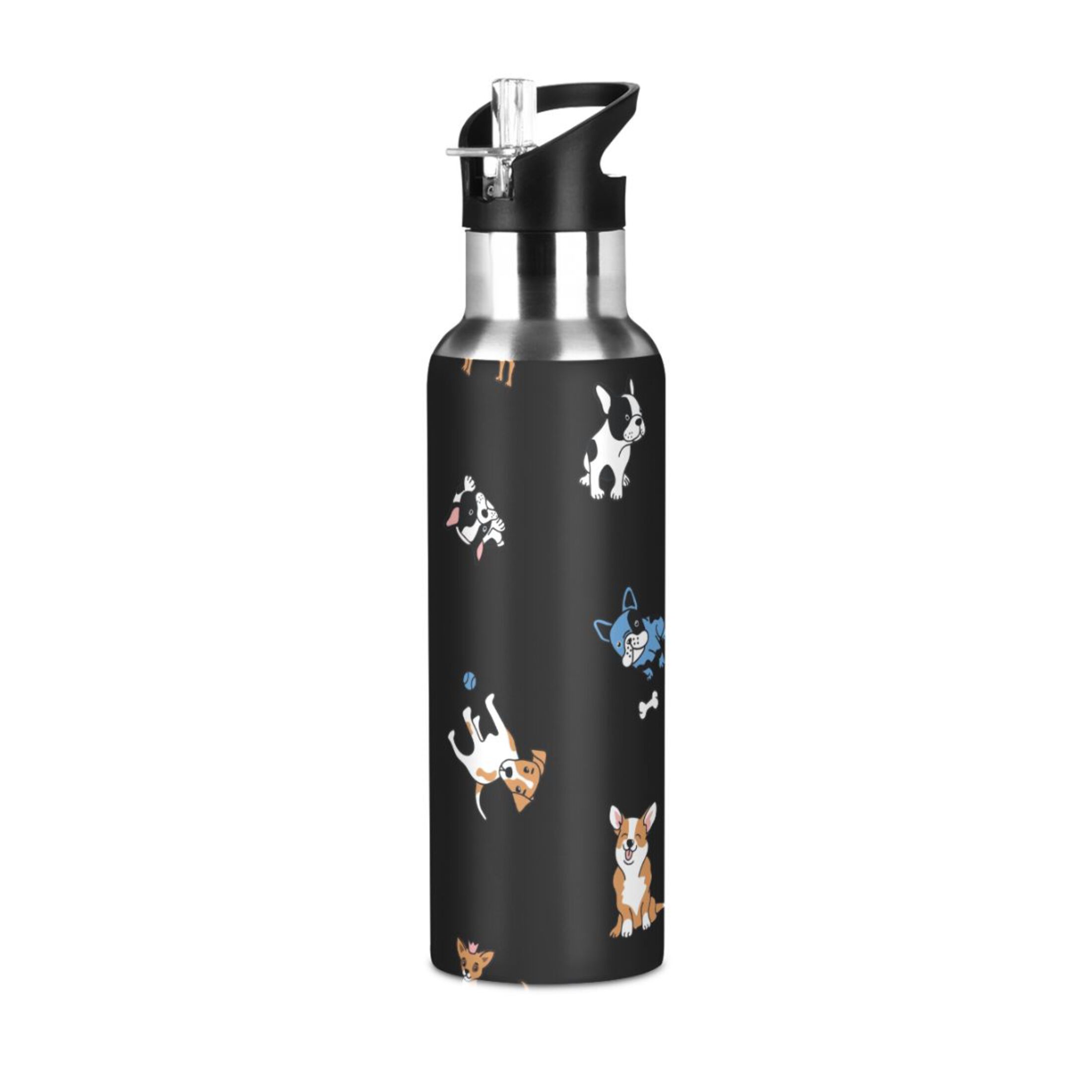 Stainless Steel Water Bottle Cute Dog Print Puppy with Straw Lid Vacuum Insulated Leak Proof Flask Jug for Gym Travel Sports Cycling Outdoor 20 OZ