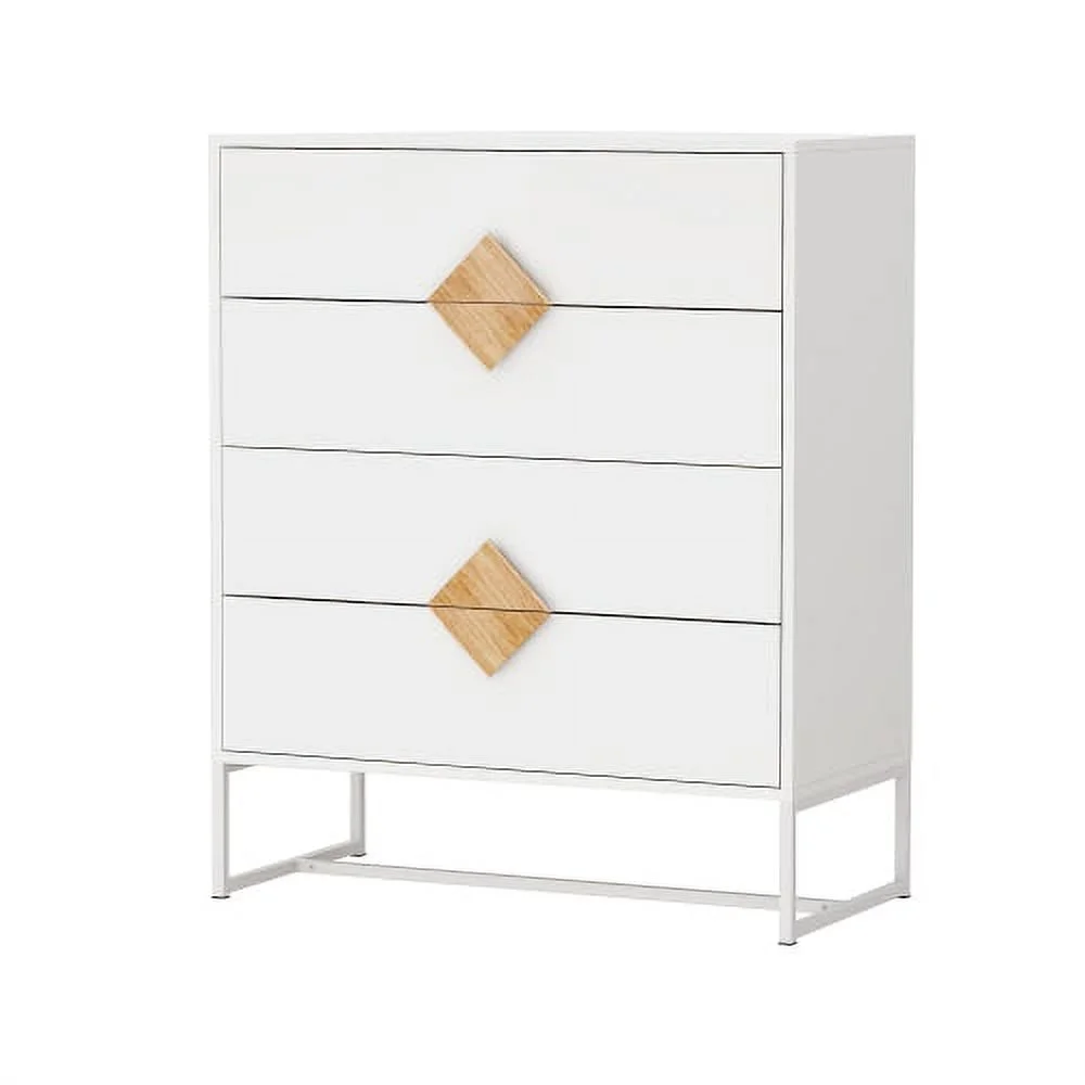 Motent Solid wood special shape square handle design with 4 drawers bedroom furniture dressers, White
