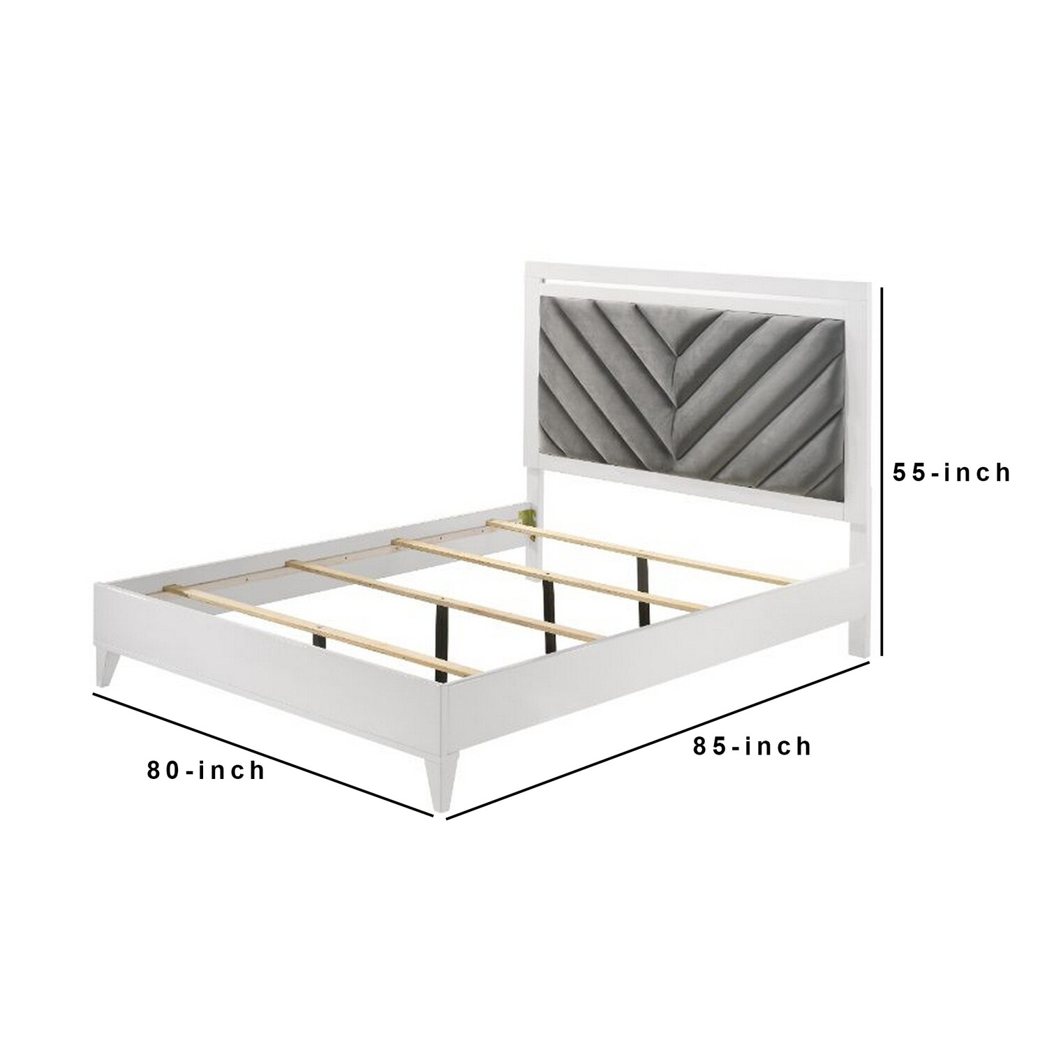 Benjara Eastern King Bed with Herringbone Tufted Pattern, Gray and White