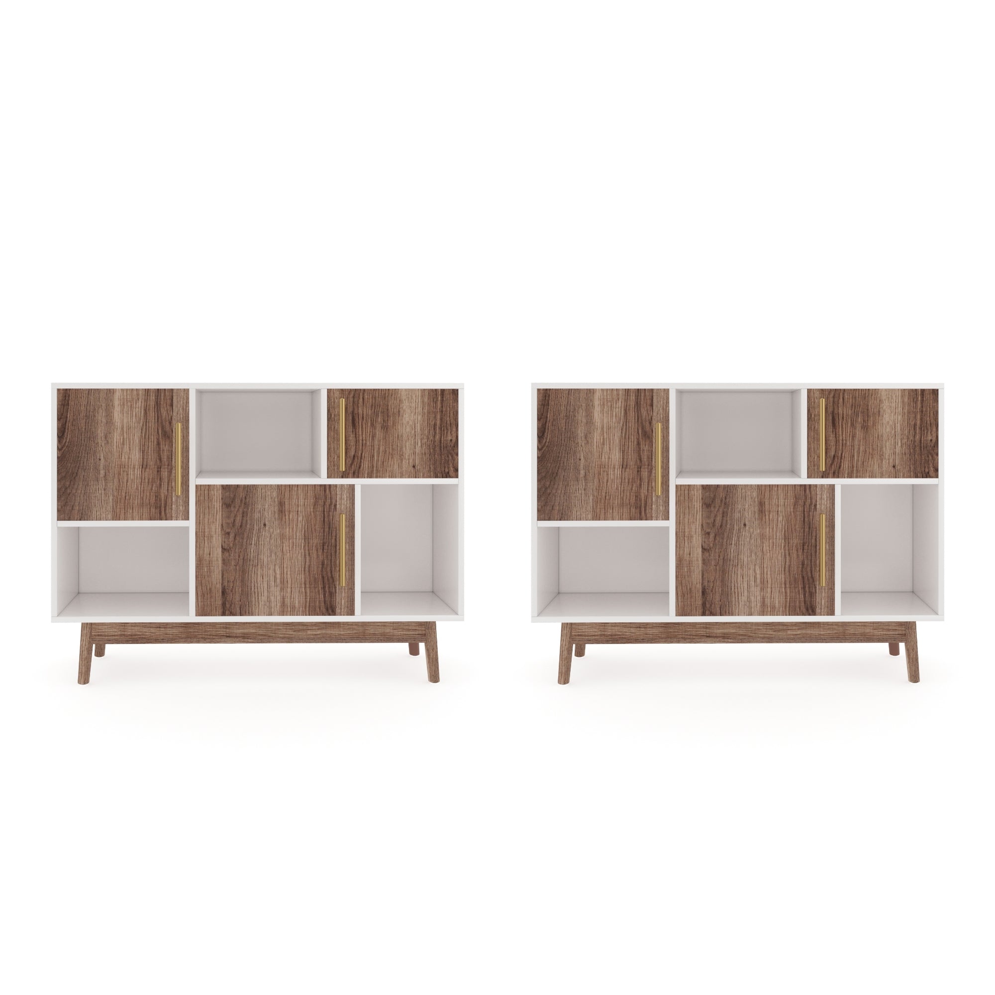 Nathan James Ellipse Ellipse White Cube Storage with Display Shelves and Brown Cabinet Doors Set of 2