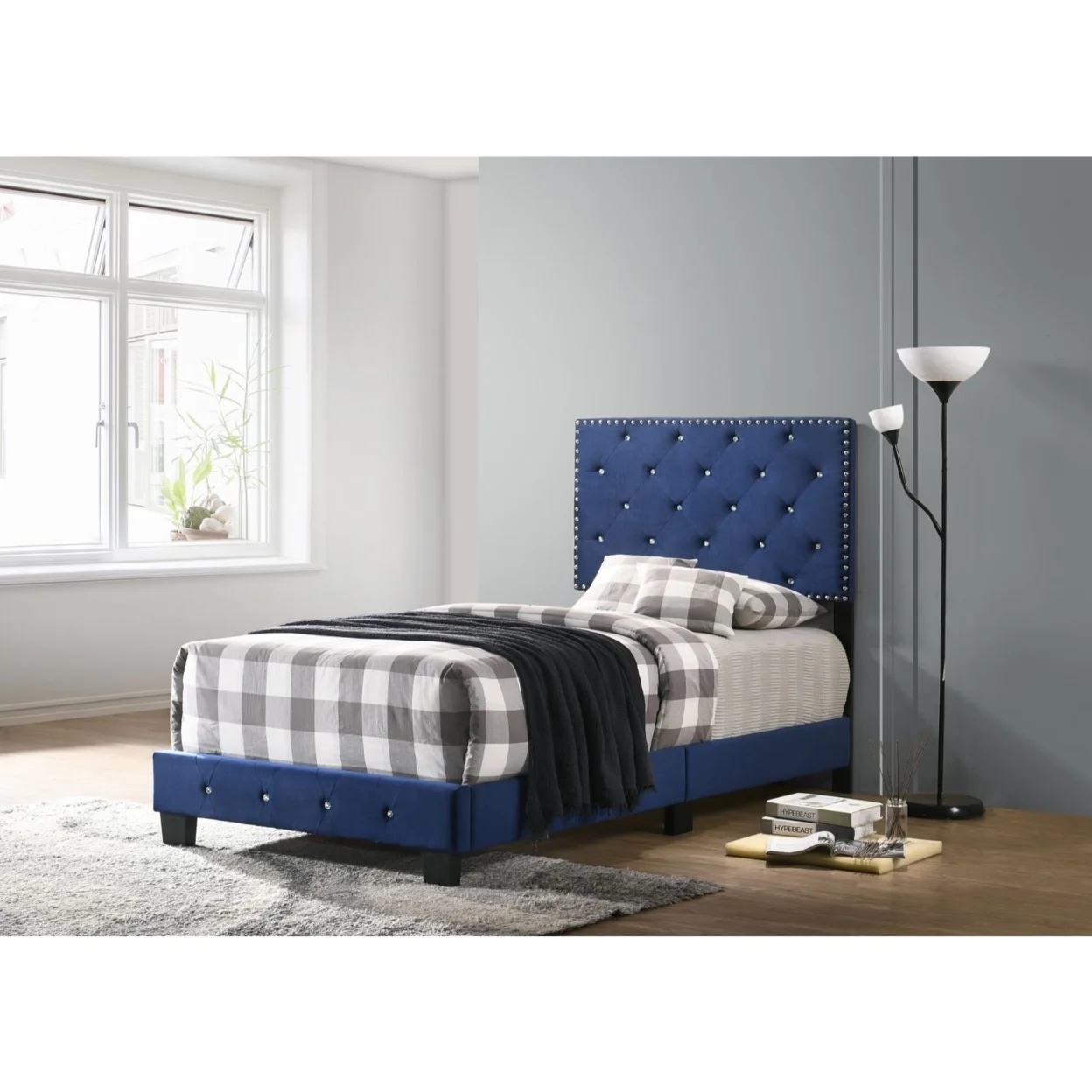 Home Furniture Suffolk Navy Blue Twin Panel Bed