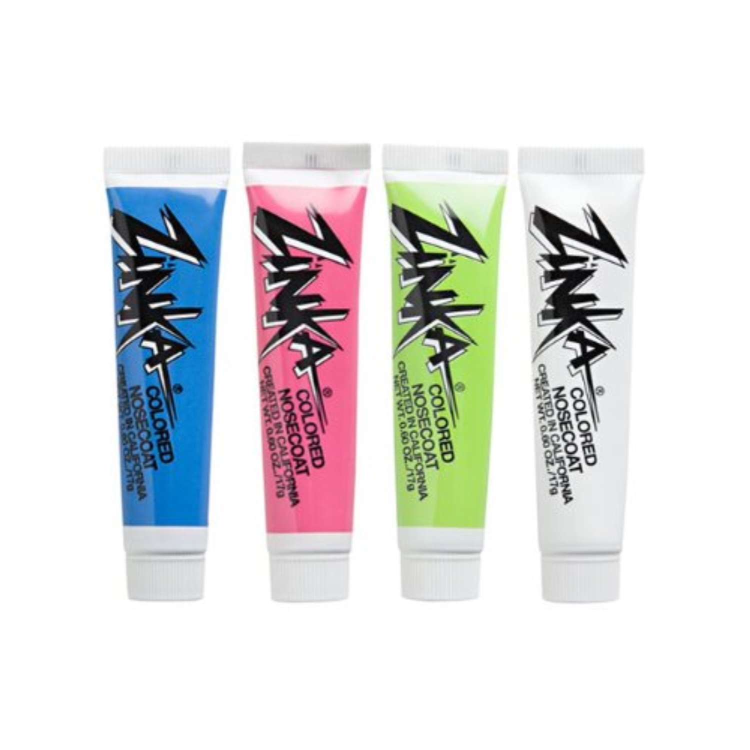 Zinka Colored Sunblock Zinc Waterproof Nosecoat 4 Pack Bundle .6oz Tube - Blue/ Pink/ Green/ White