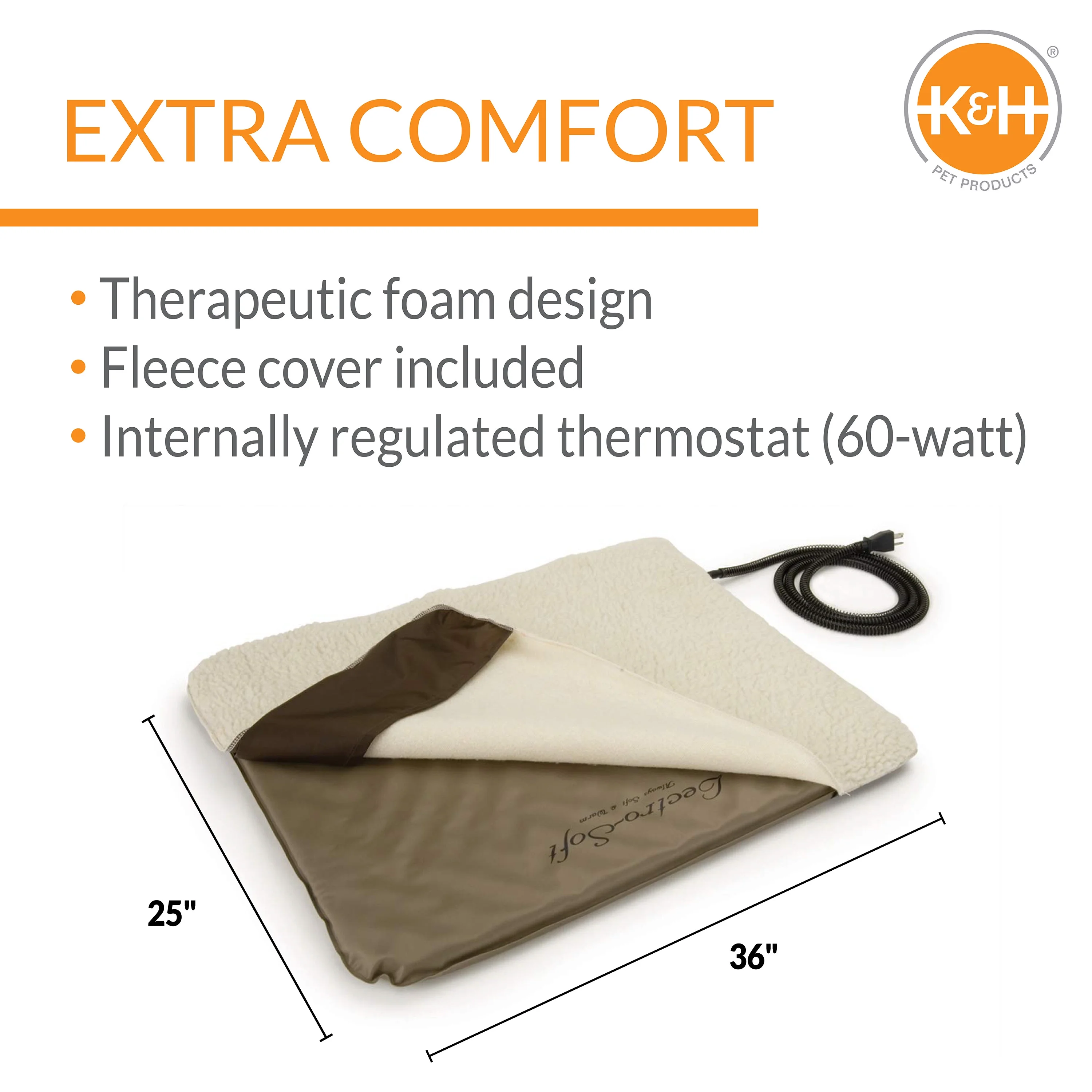 K&H Lectro-Soft Outdoor Heated Pet Dog Bed, Medium, Tan