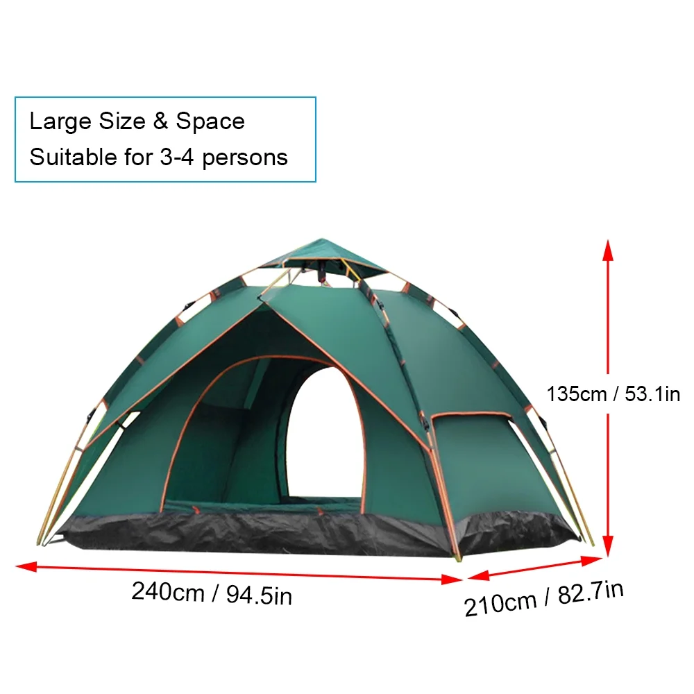 Instant Pop Up Tent for 3-4 Person Automatic Camping Tent Dome Tent Double Layer Waterproof Family Tent for Hiking Backpacking Beach