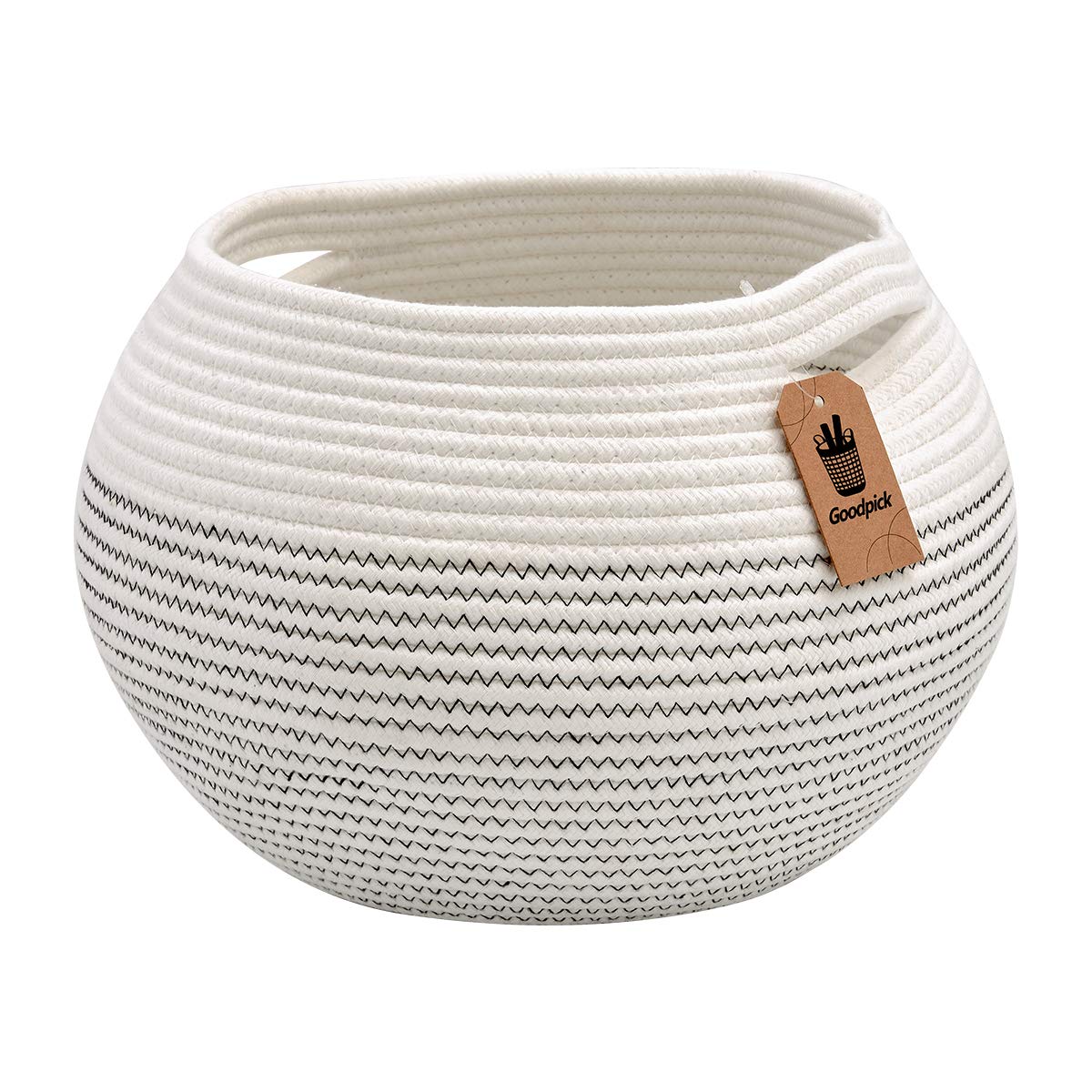 Goodpick Cute Round Basket Cotton Rope Basket in Living Room Woven Towel Basket Bathroom Cat Toy Storage Basket for Children Corner Plant Basket Shelf Indoor, White, 10