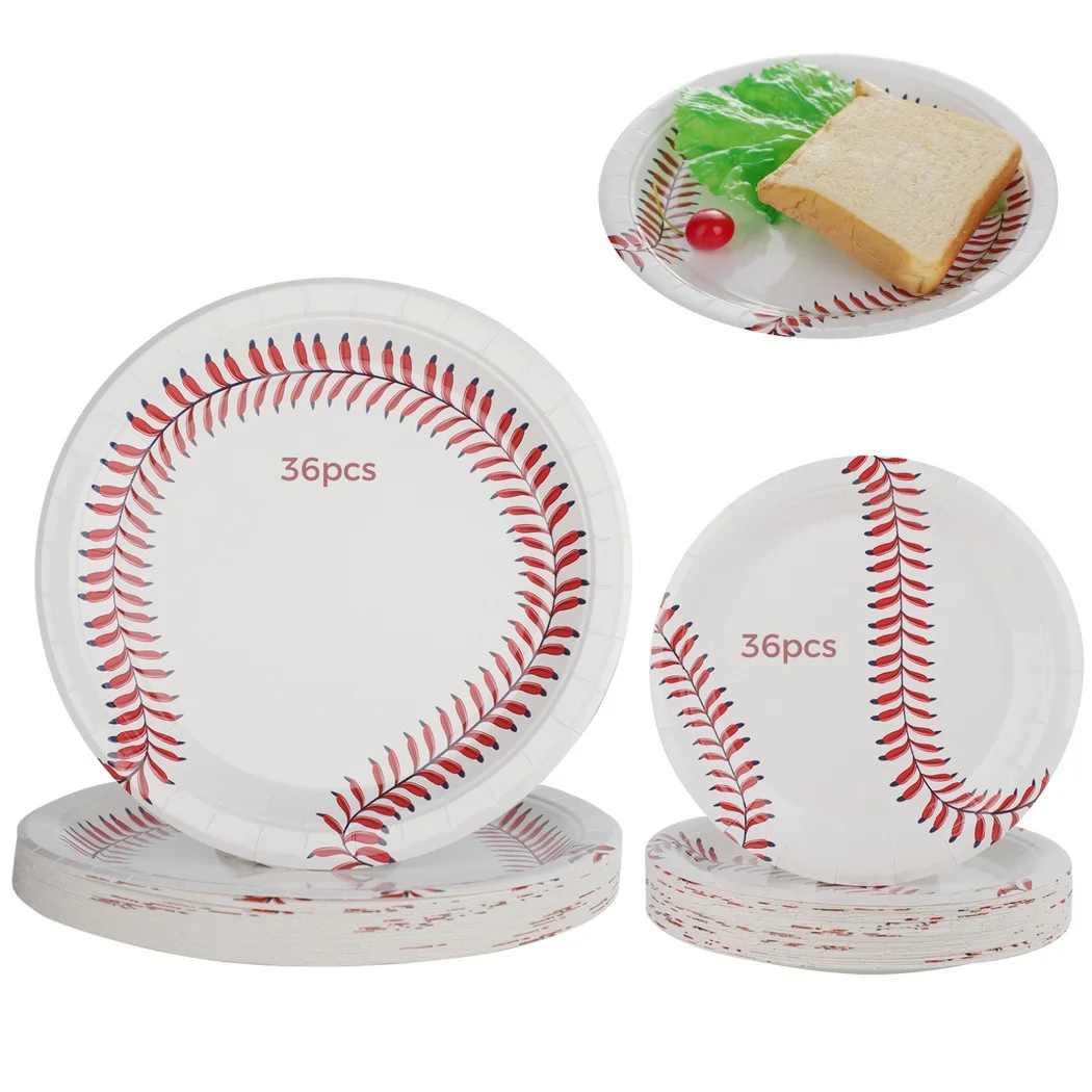 Baseball Paper Plates, 72PCS Disposable Dessert Serving Paper Plates for Baseball Party Supplies Round Dinner Plates, 7in & 9in