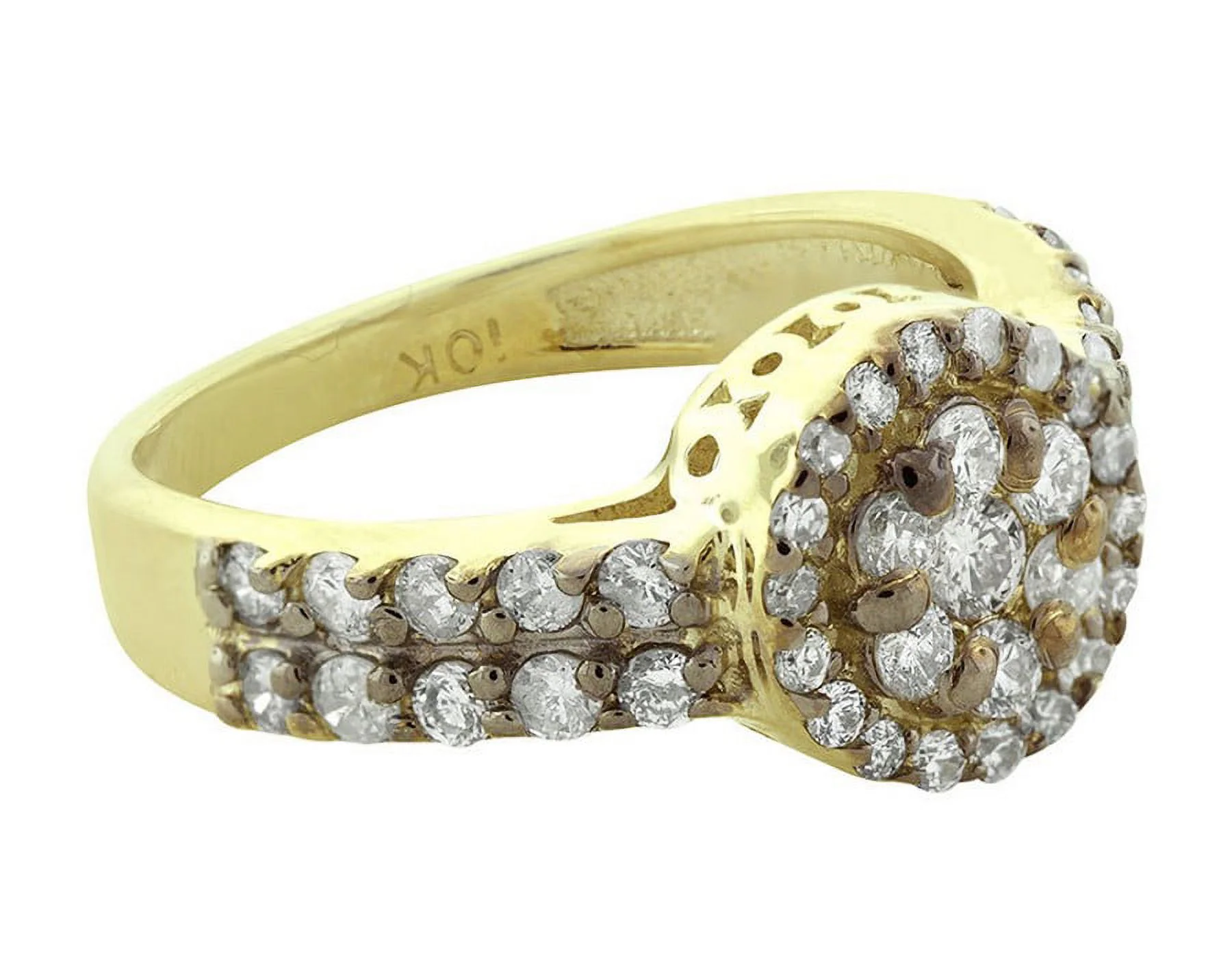 10K Yellow Gold Round Flower Cluster Real Diamond Bridal Ring 1.2Ct