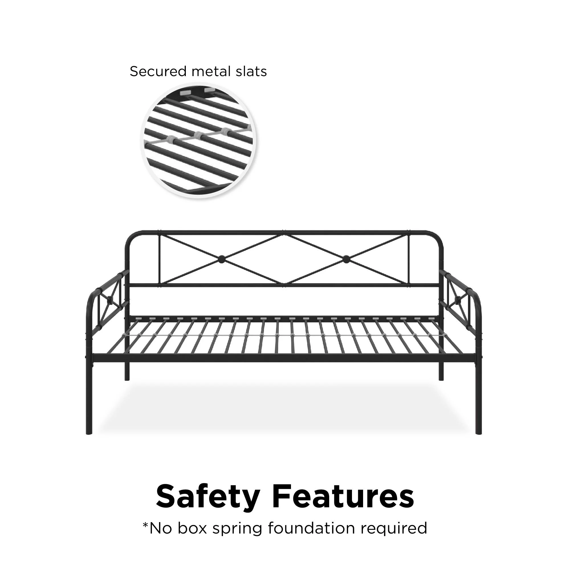 RealRooms Allysa Metal Daybed, Strong Steel Slats and Frame, Twin, Black