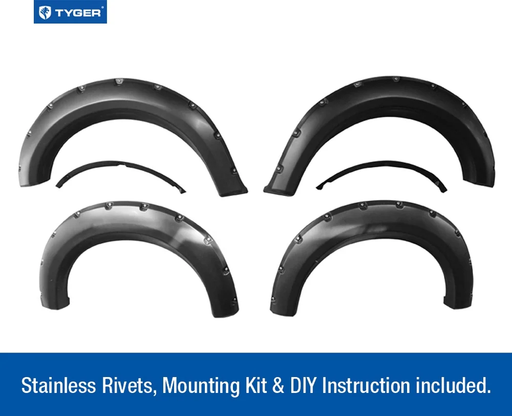 Tyger Auto Fender Flares Compatible with 2009-2014 Ford F-150 (Exclude Raptor) Fleetside, Smooth Textured Paintable Bolt-Riveted Style 4pc | TG-FF8F4028