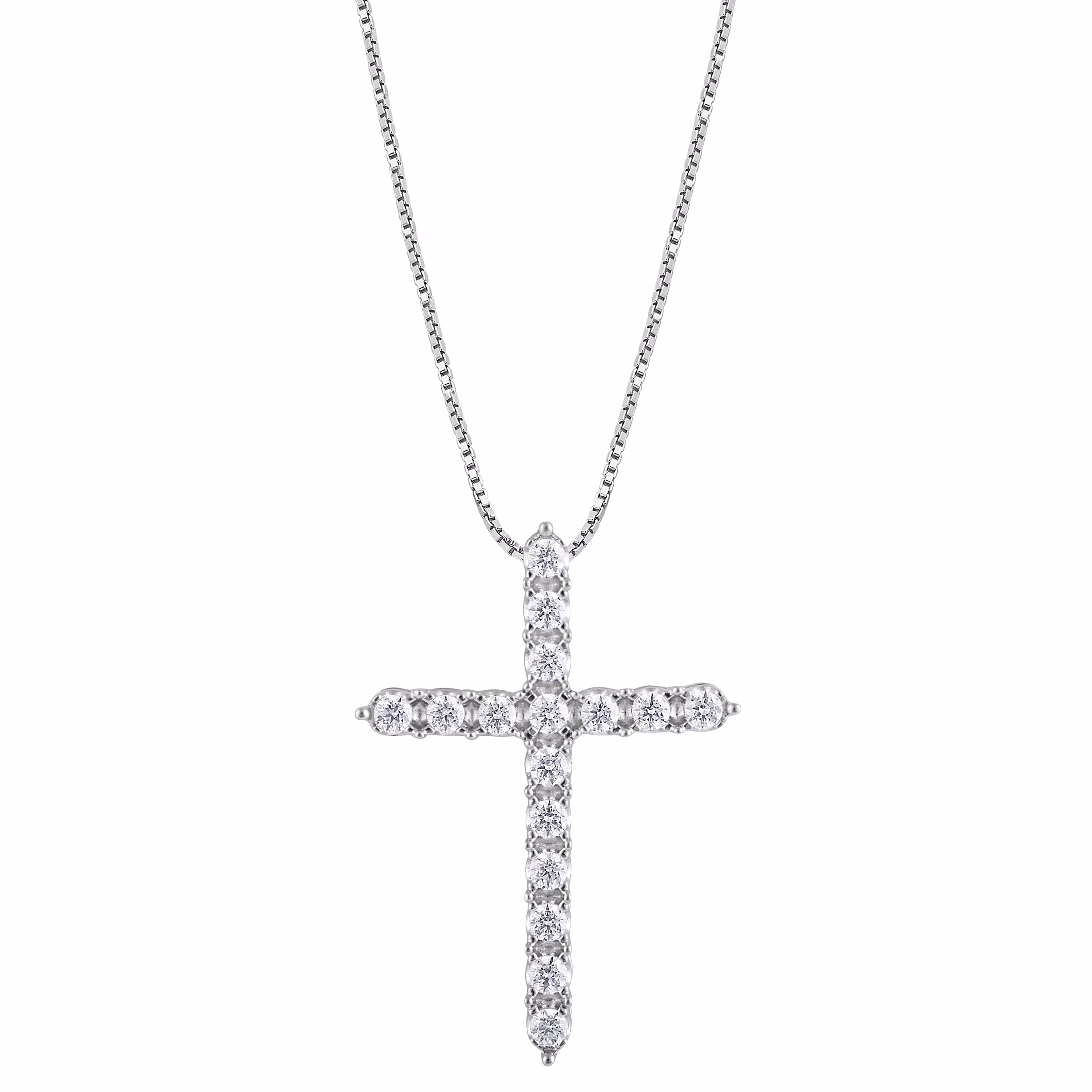 Unique Moments 1/2 Carat Round Lab Grown Diamond Cross Pendant Necklace in Sterling Silver (J-SI-I1)