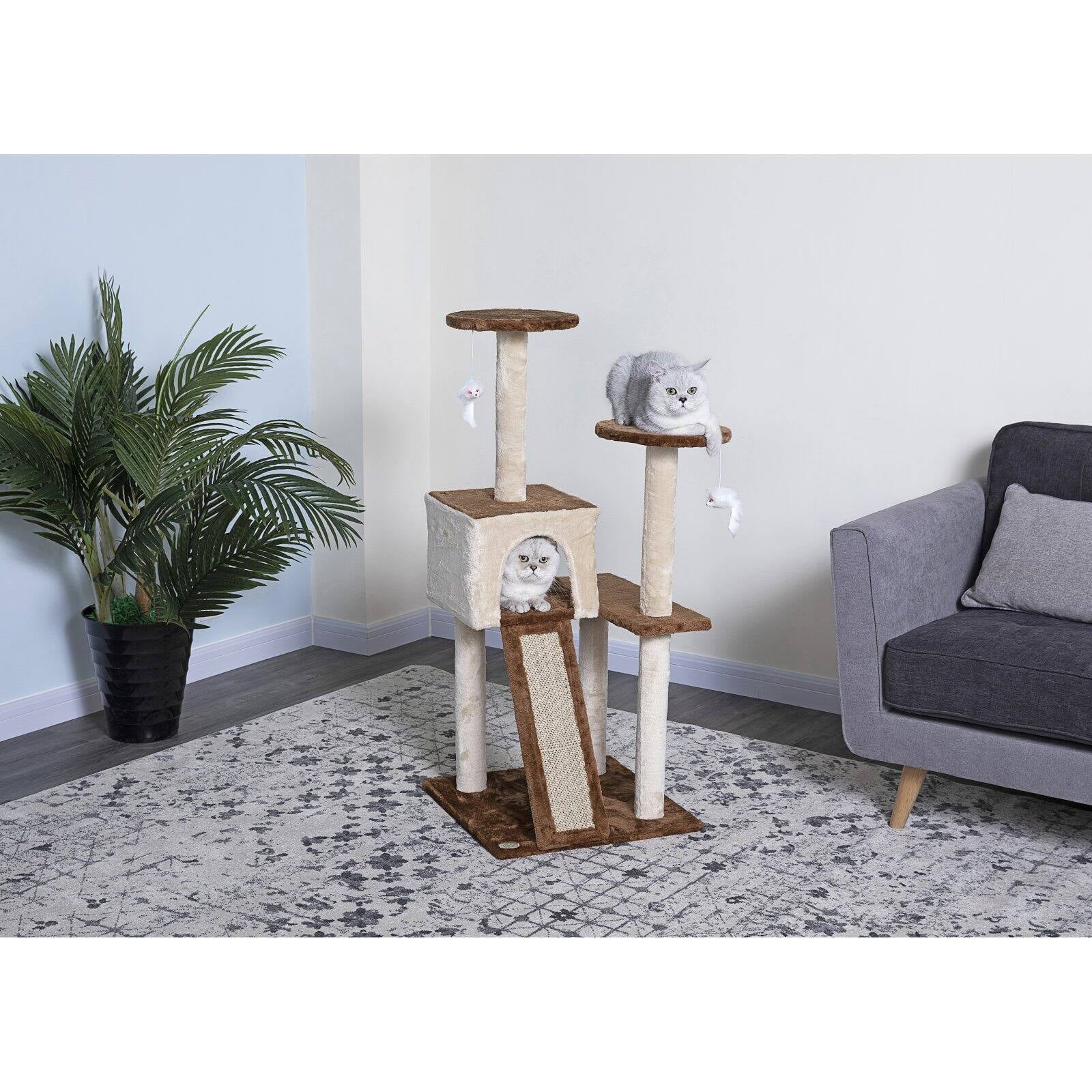 Go Pet Club 44-in Cat Tree & Condo Scratching Post Tower, Beige & Brown