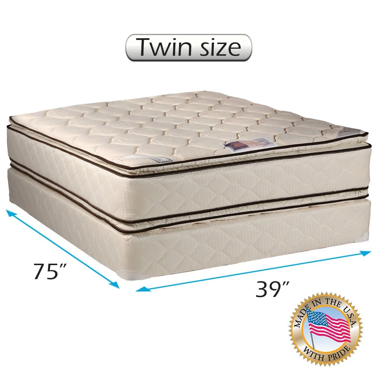 DS USA Coil Comfort PillowTop Eurotop Twin Size 2-Sided Mattress Set with Metal Bed Frame  - Sleep System with Enhanced Cushion Support, Orthopedic, Longlasting Comfort by Dream Solutions USA