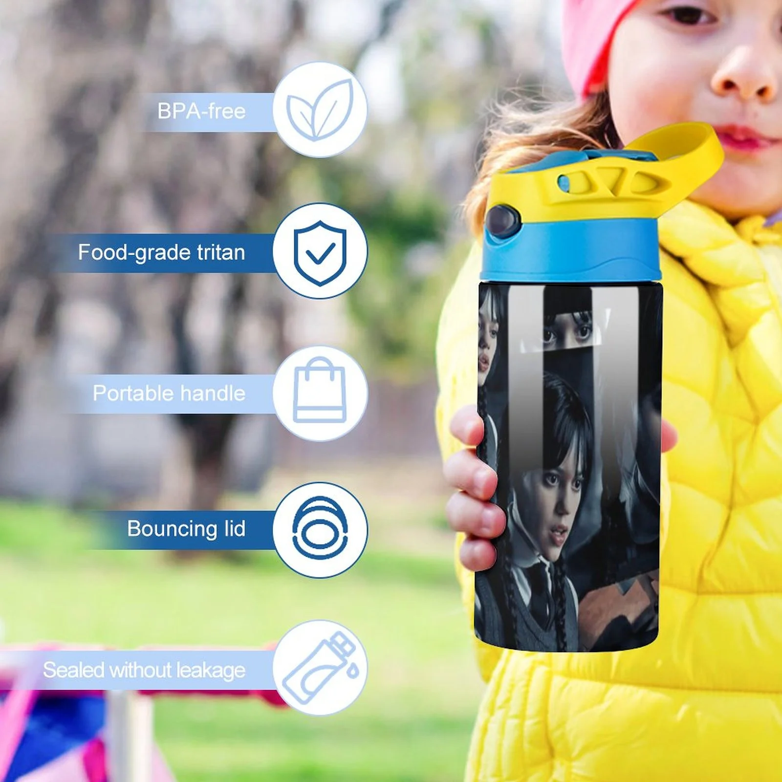 School Wednesday Children's Water Bottle Vacuum Insulated Stainless Steel Cup With Straw Toddler Thermoses