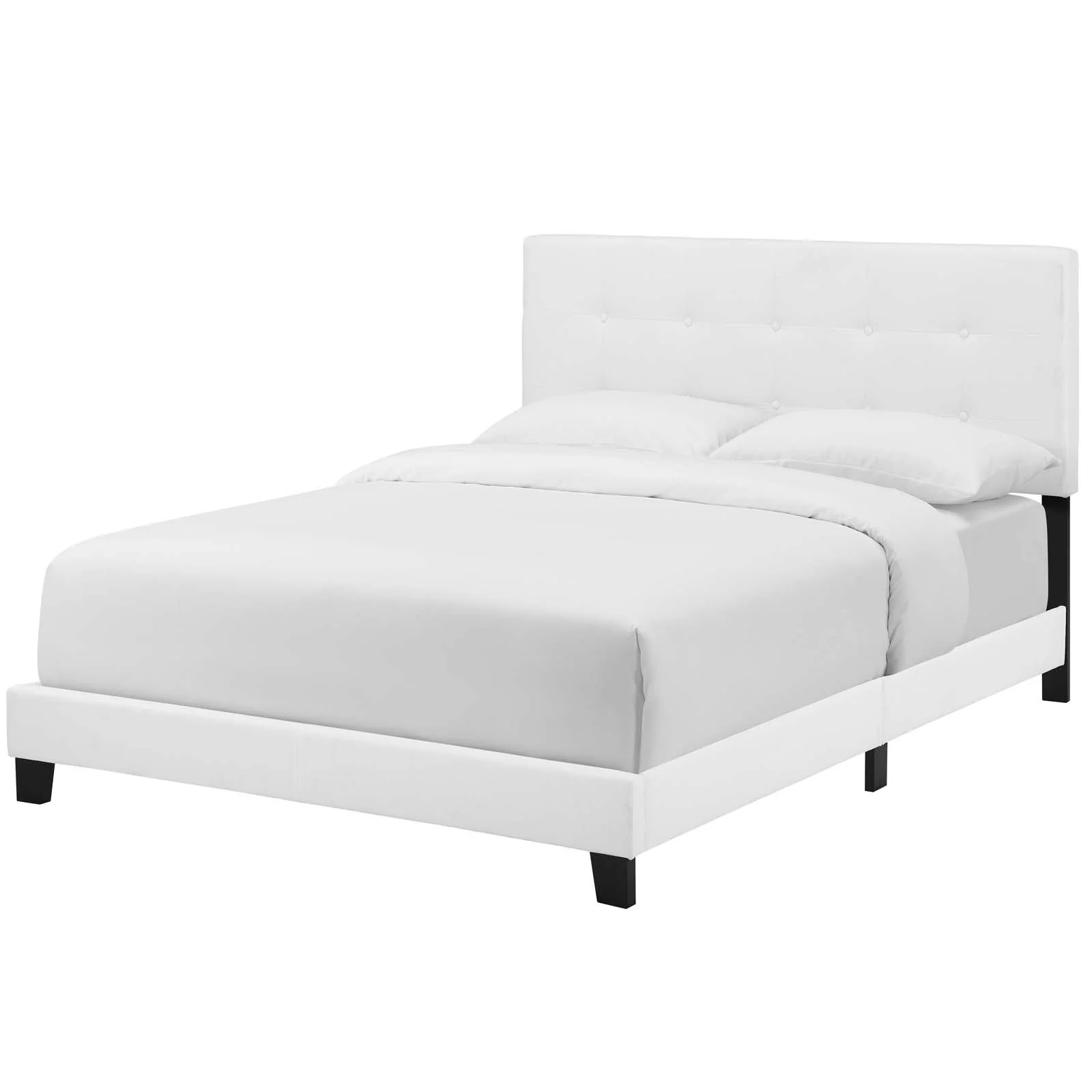Modern Contemporary Urban Design Bedroom Queen Size Bed Frame, Fabric, White, Box Spring Required