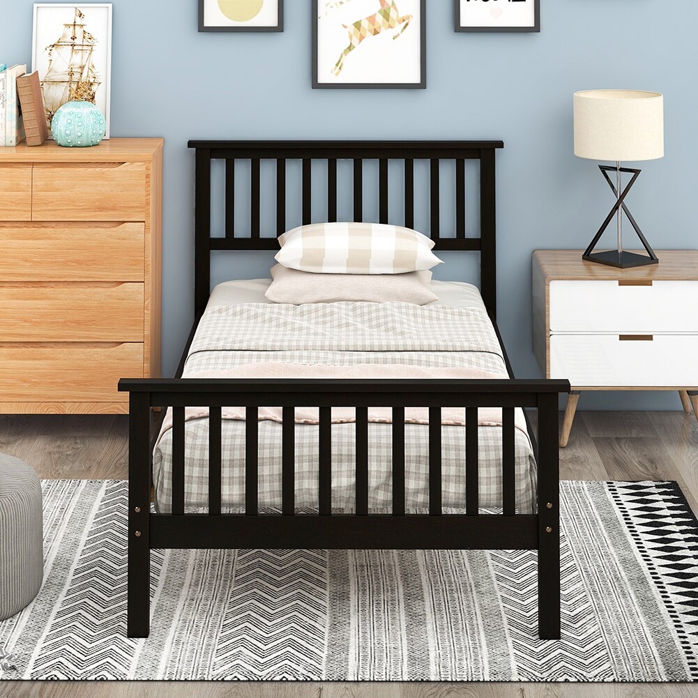 LivEditor Wood Platform Bed Twin Bed with Headboard and Footboard