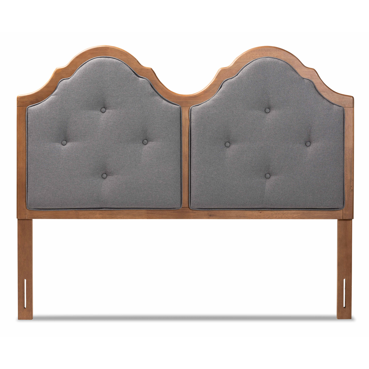 Baxton Studio Falk Vintage Classic Traditional Dark Grey Fabric  and Walnut Brown Finished  Queen Size Arched