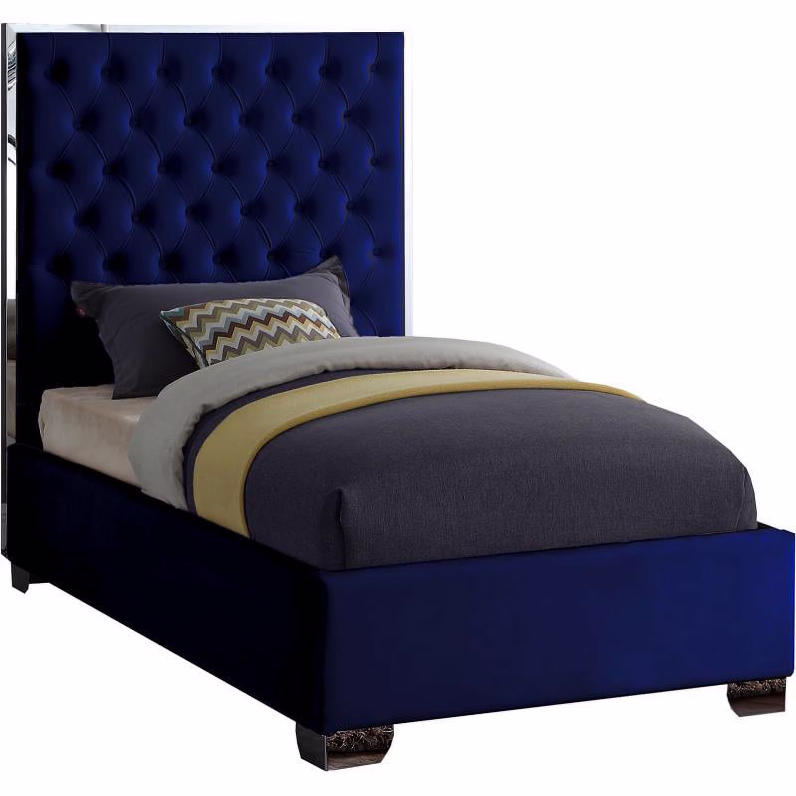 Meridian Furniture Lexi Solid Wood and Velvet Twin Bed in Navy