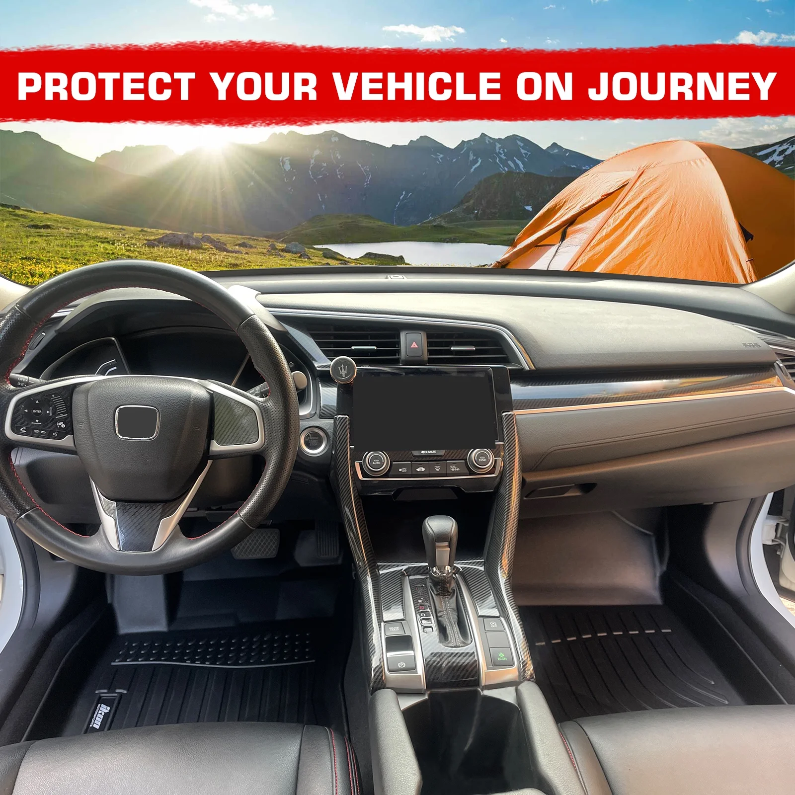 Ikon Motorsports Floor Mats Compatible With 2022-2024 Hyundai Santa Cruz, 3D Molded Carpets 1st 2nd Row Front Rear Protection 3PC Black TPE Thermo Plastic Elastomer All Weather Liner Protector Cover