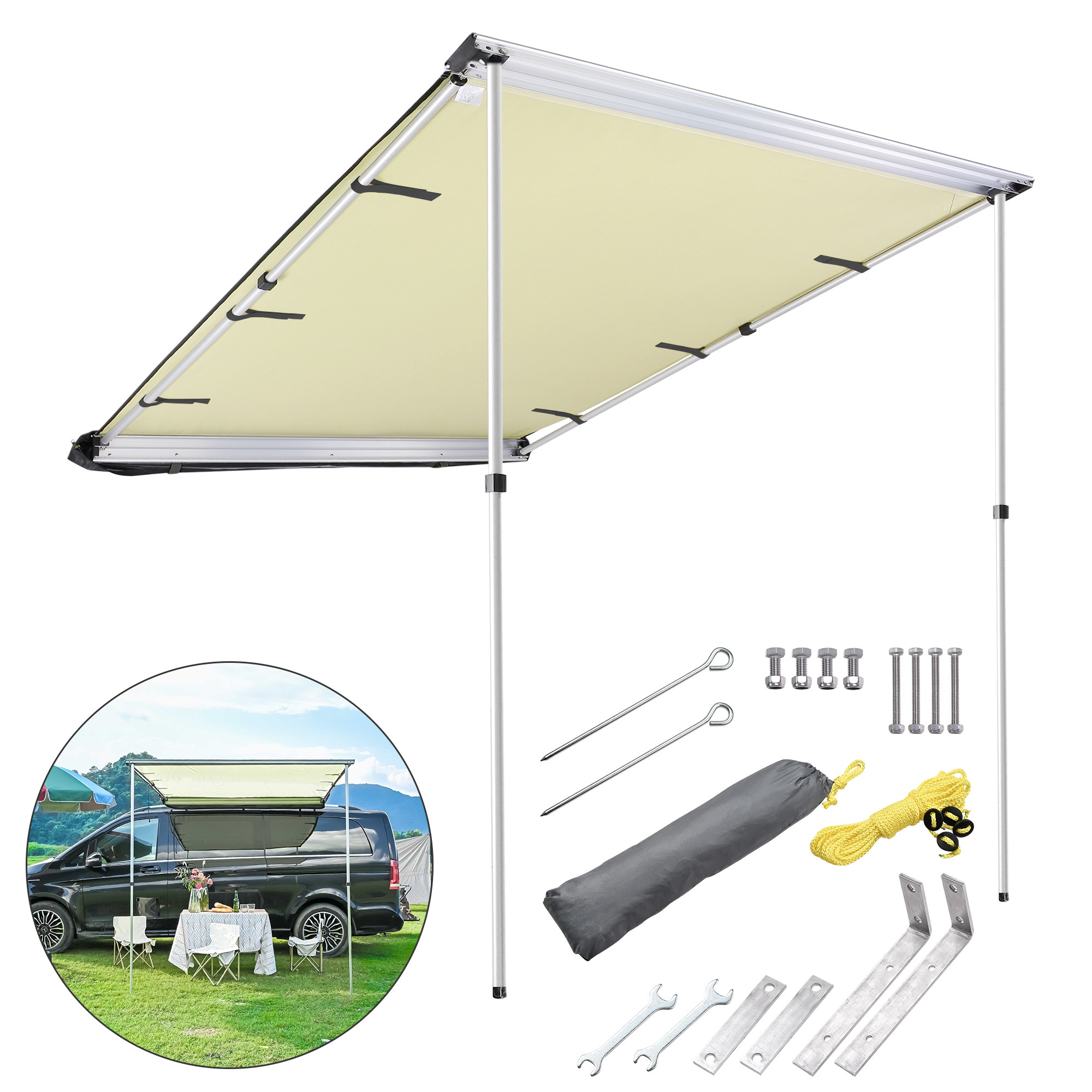 Portable Car Side Awning with Telescoping Poles and UV Protection - 16.14 - Stay shaded on-the-go with our portable car side awning - ideal for outdoor adventures!
