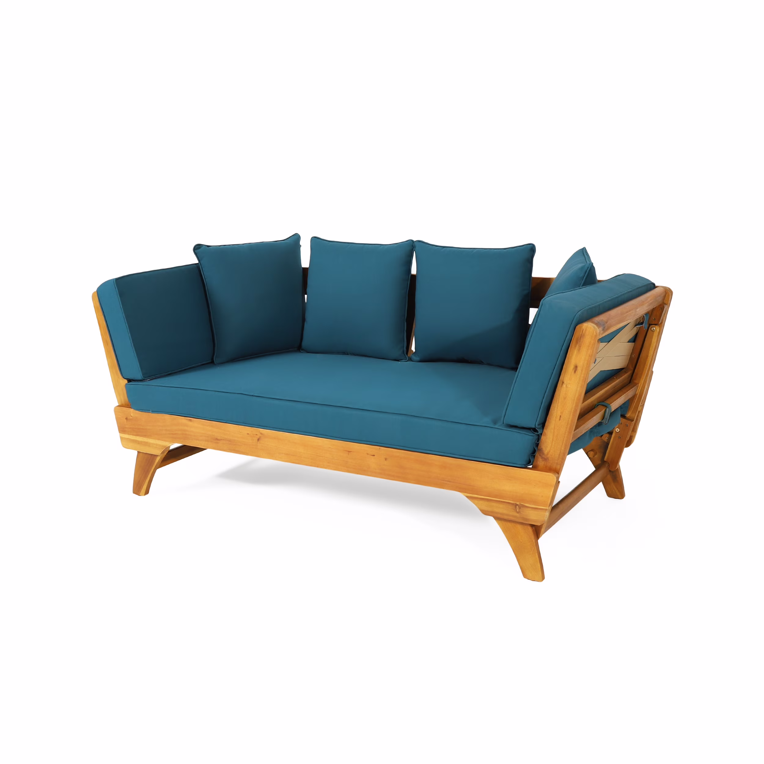 GDF Studio Oceanna Outdoor Acacia Wood and Rope Expandable Daybed with Cushions, Teak, Dark Teal, and Khaki