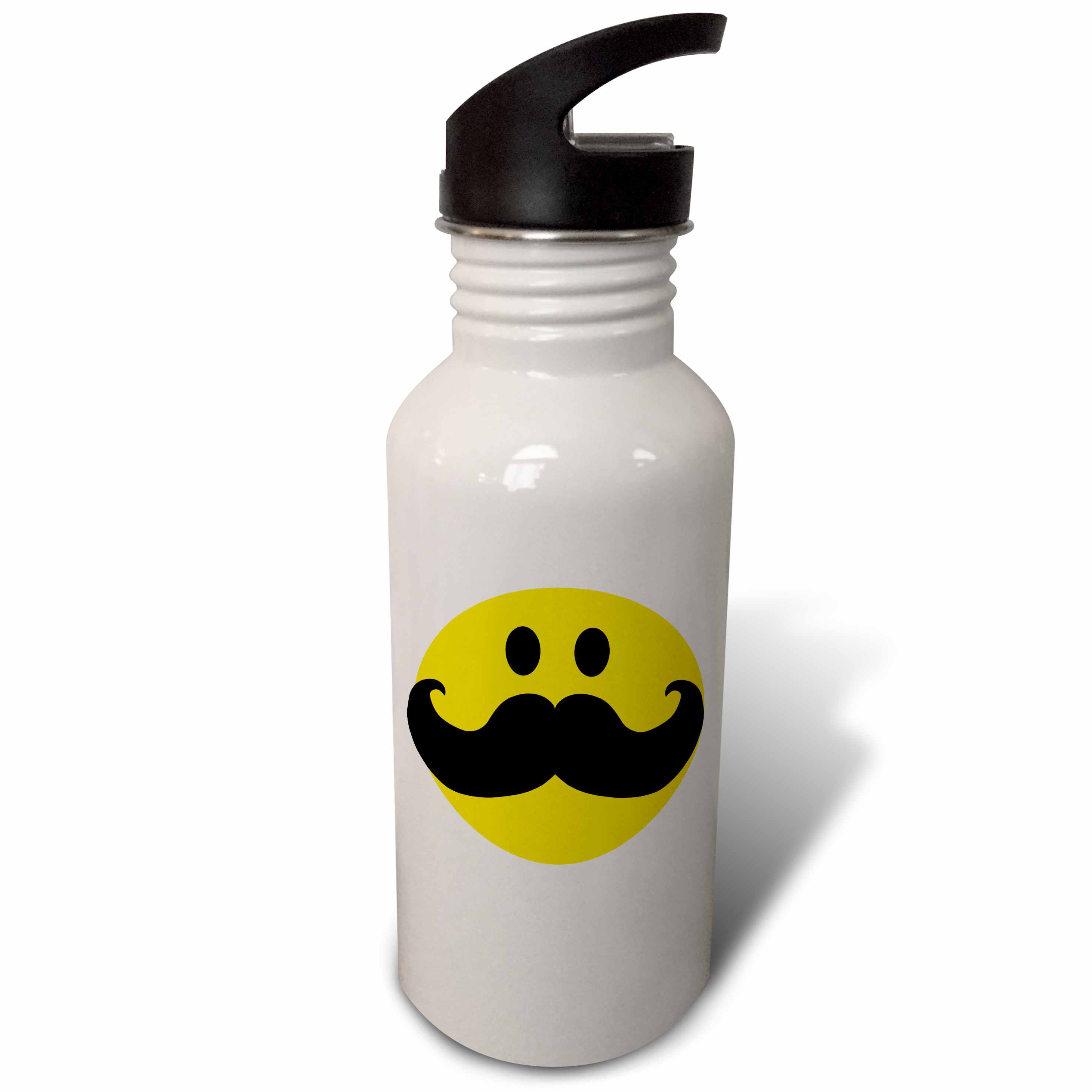 Yellow smiling face with big black mustache - funny moustache - fun hipster fancy gentleman cartoon 21 oz Sports Water Bottle wb-113095-1