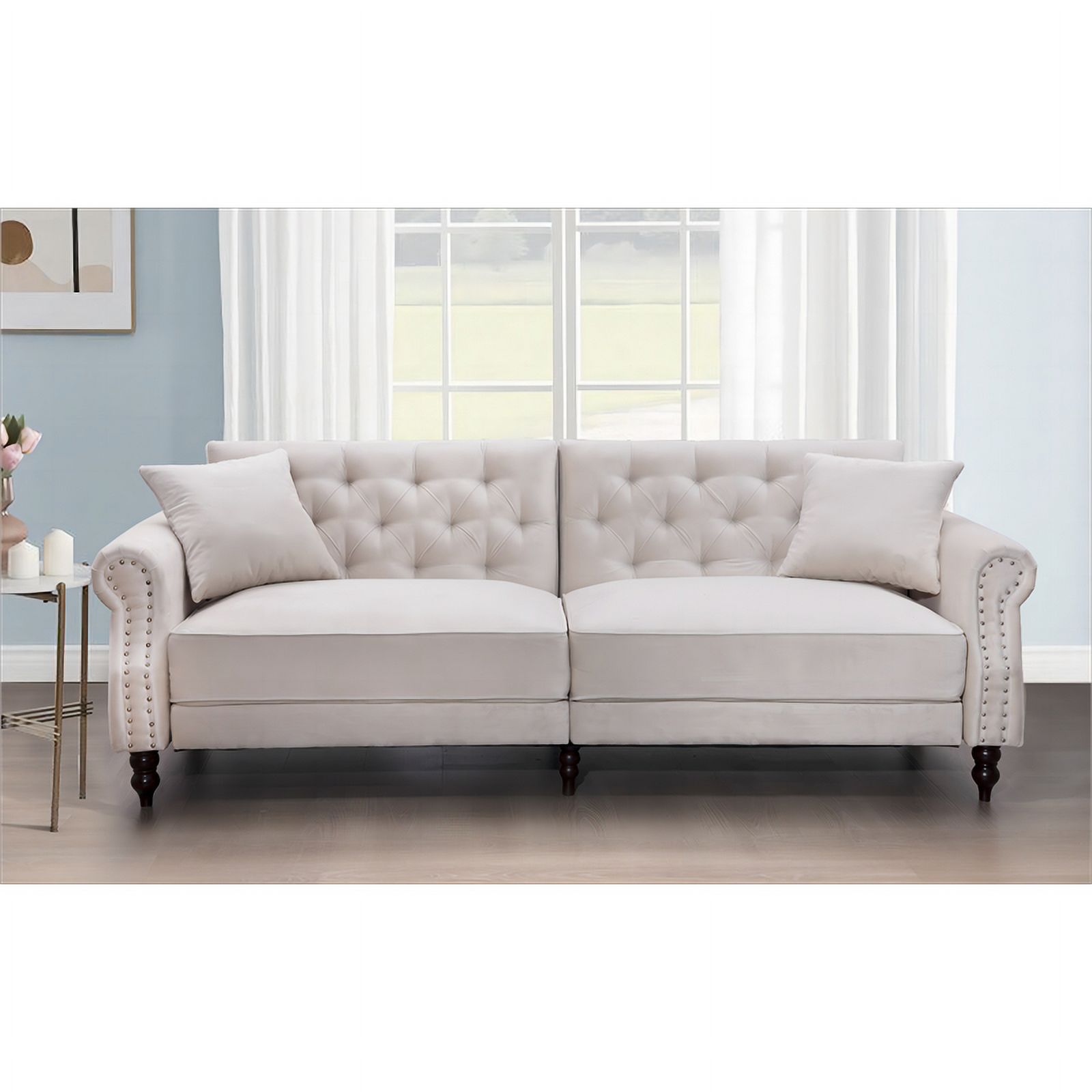 87.8'' Convertible Cream Velvet Sofa Bed Sleeper