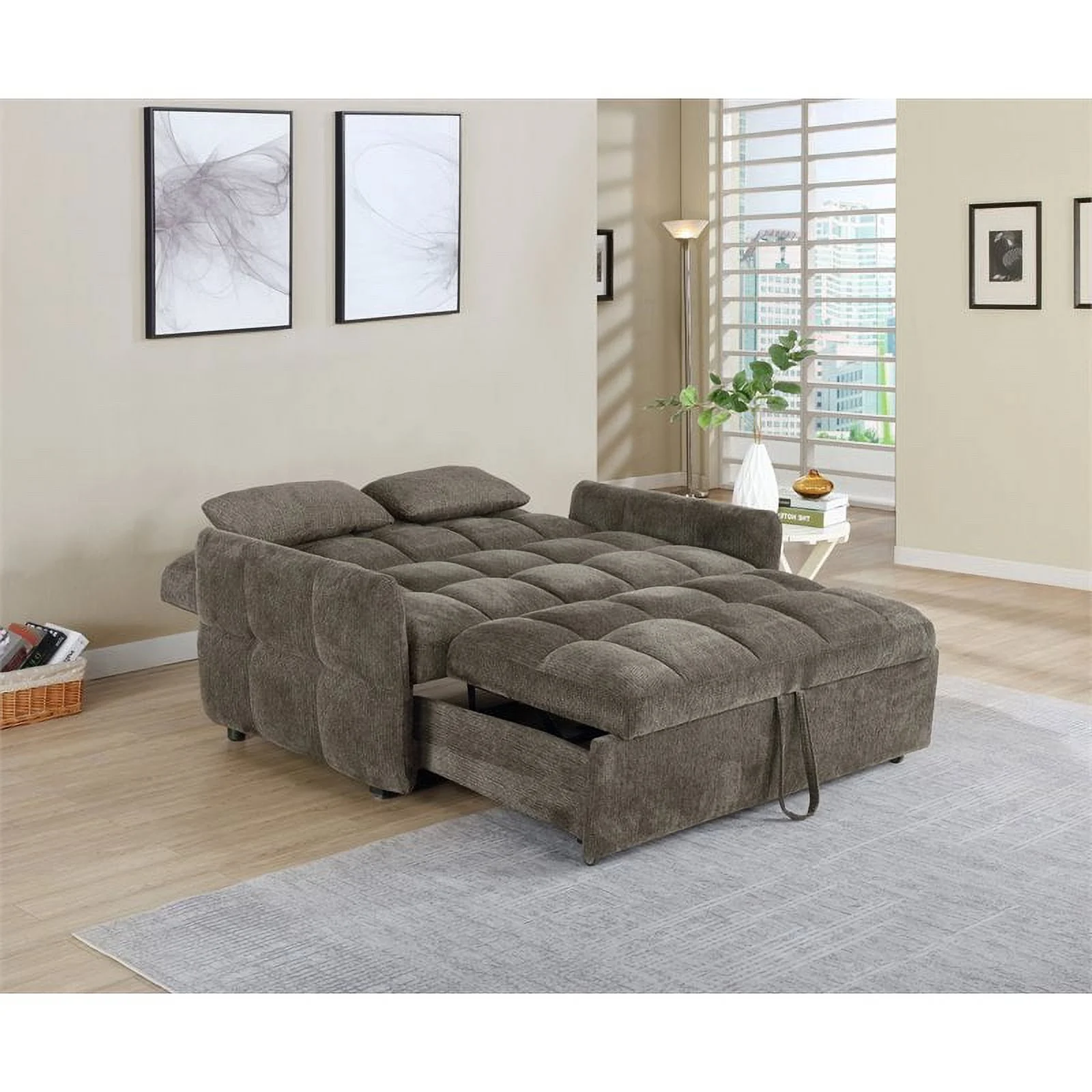 Bowery Hill Modern Tufted Sleeper Sofa Bed in Brown