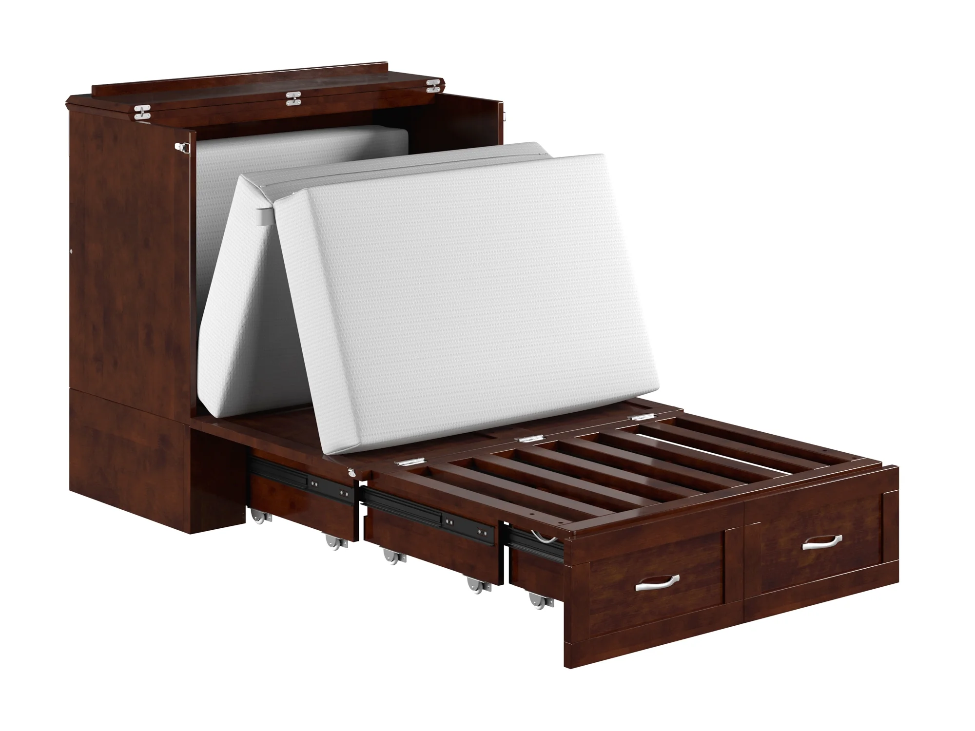 AFI Hamilton Twin XL Solid Wood Murphy Bed Chest with Mattress, Drawer and Charger, Walnut