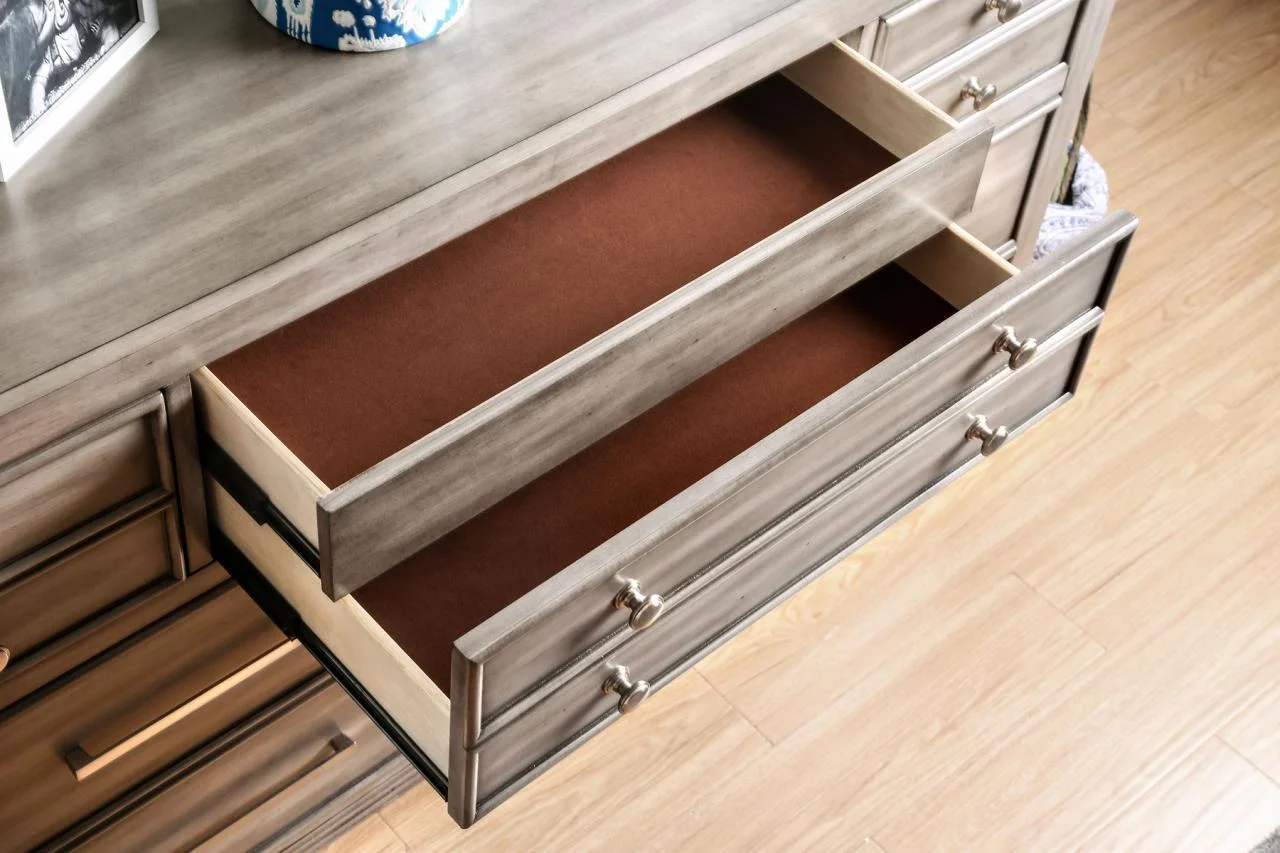 Gray Finish Wood/Fabric King Bedroom Set 5 Pcs Daphne Furniture of America