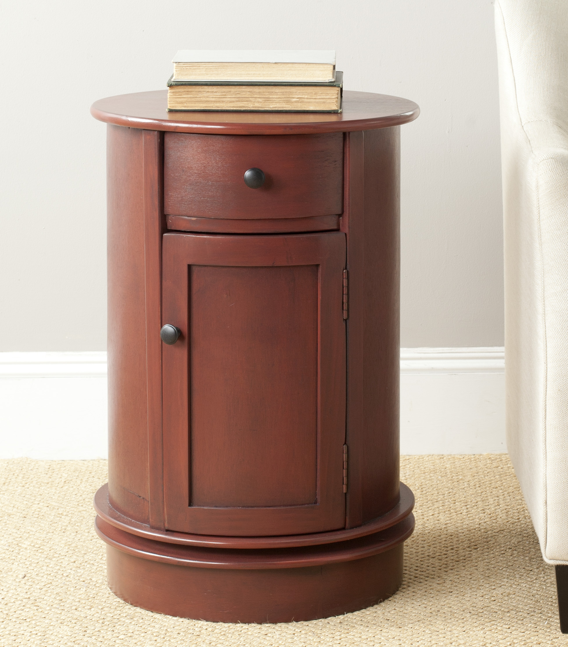 SAFAVIEH Tabitha Solid Swivel Accent Table with Drawer and Cabinet, Red