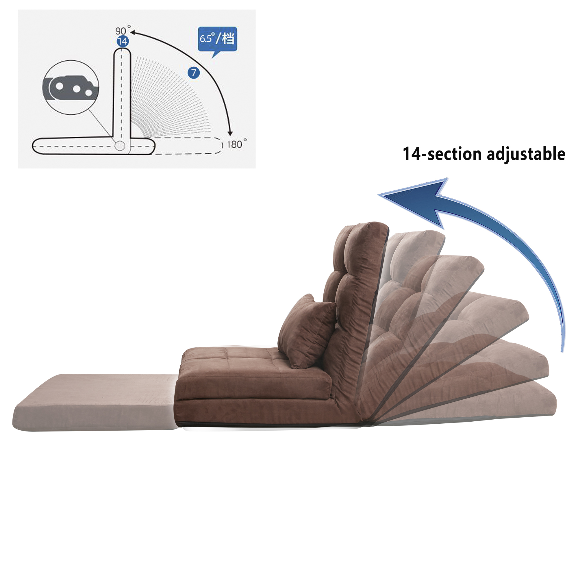 Modern Adjustable Triple Fold Down Sofa Bed, 5 Reclining Positions, Convertible Upholstered Guest Sleeper