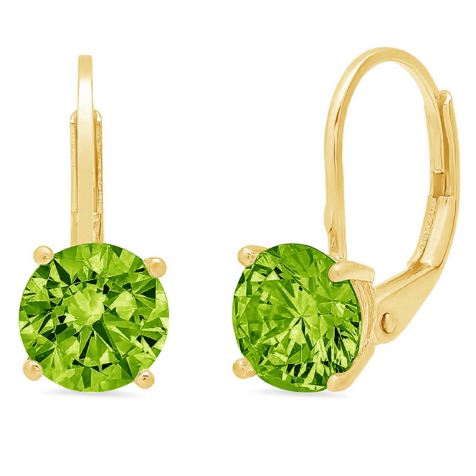 Clara Pucci 3 ct Brilliant Round Cut Drop Dangle VVS1 Genuine Conflict free Green Natural Peridot Real Stamped Solid 18K Yellow Gold Earrings Lever Back