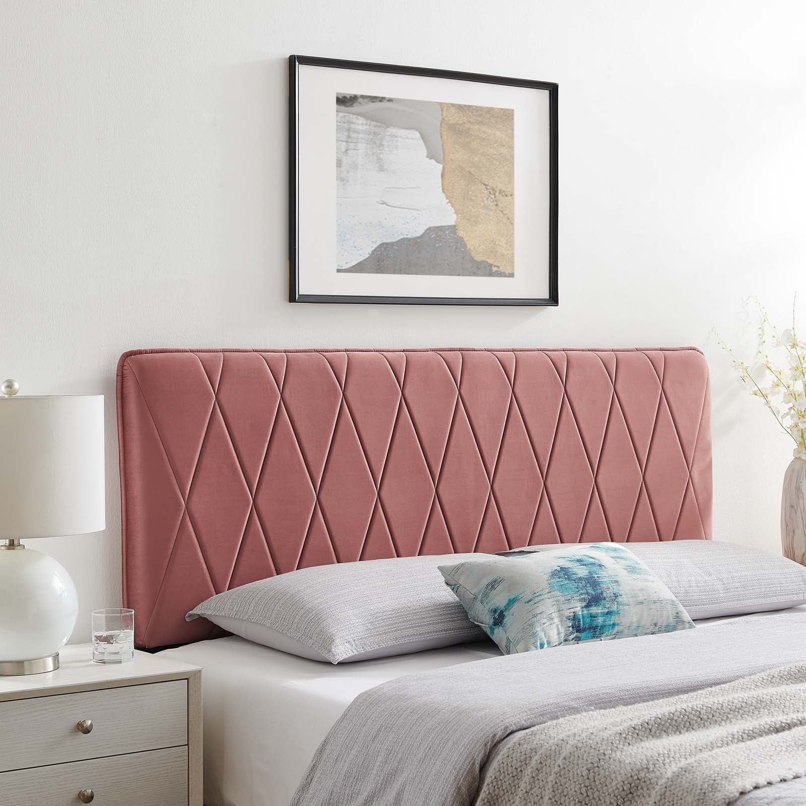 Headboard, Full Queen Size, Velvet, Pink, Modern Contemporary Urban Design, Bedroom Master Guest Suite
