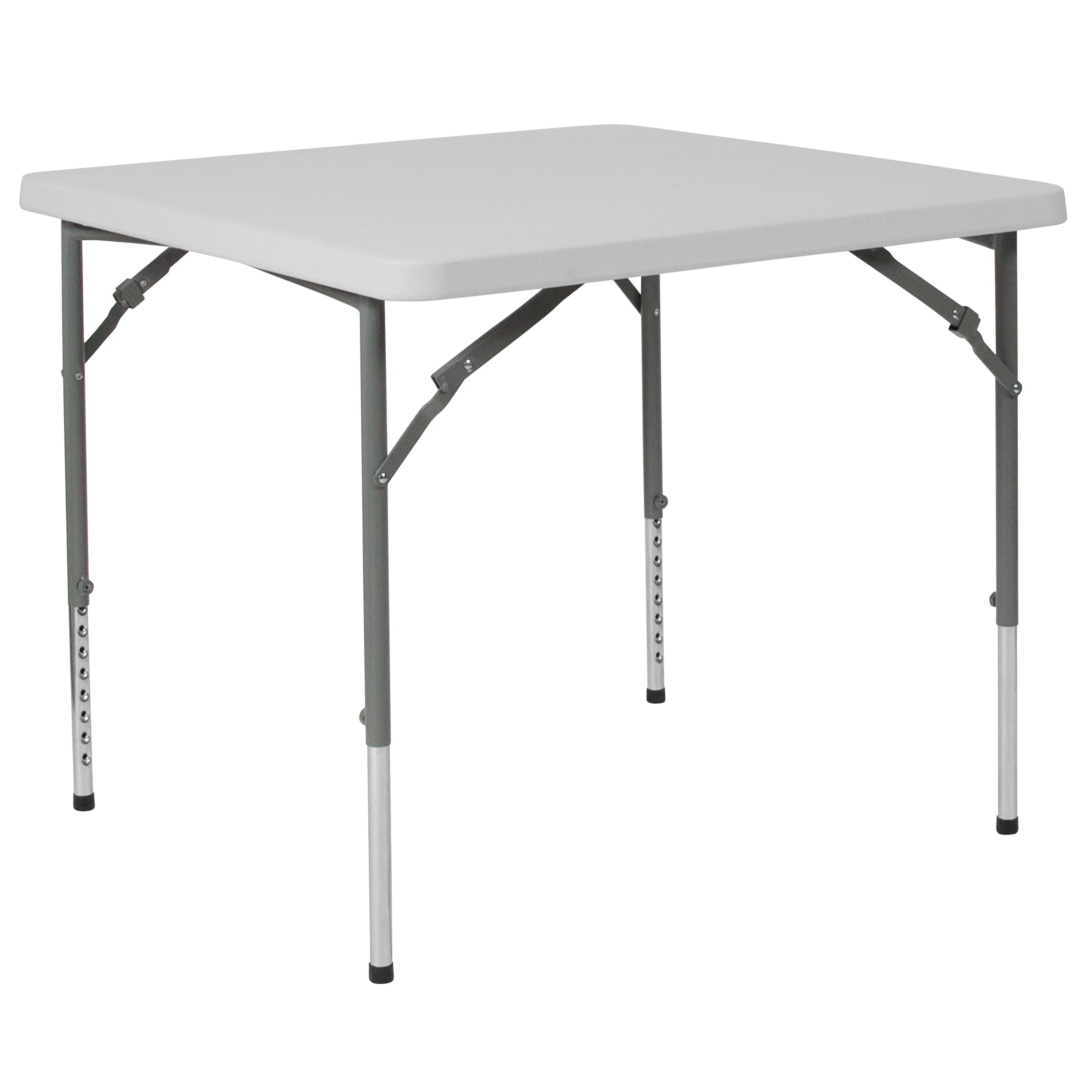 Emma + Oliver 2.79-Foot Square Height Adjustable Granite White Plastic Folding Table