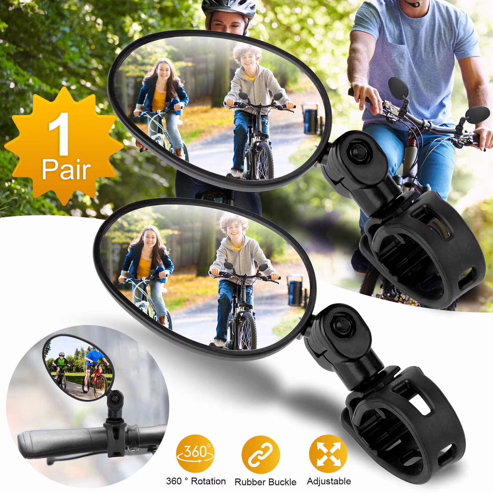 2Pcs Mini Rotaty Bicycle Handlebar Glass Rear View Mirror  for Road Bike Cycling