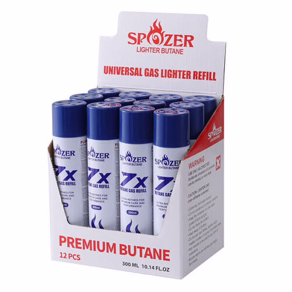 Spozer Butane Lighter Gas Fuel Refill 12 Can Refined 300ML 10.14oz Cartridges