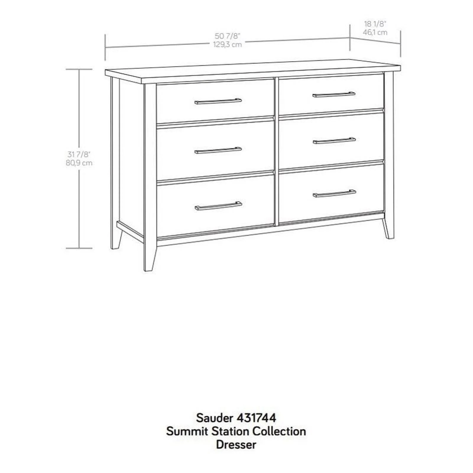 Pemberly Row Engineered Wood 6-Drawer Bedroom Dresser in Pebble Pine