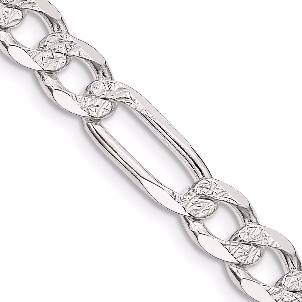 Auriga 925 Sterling Silver 7 mm Pav‚ Flat Figaro Chain Necklace for Women 16