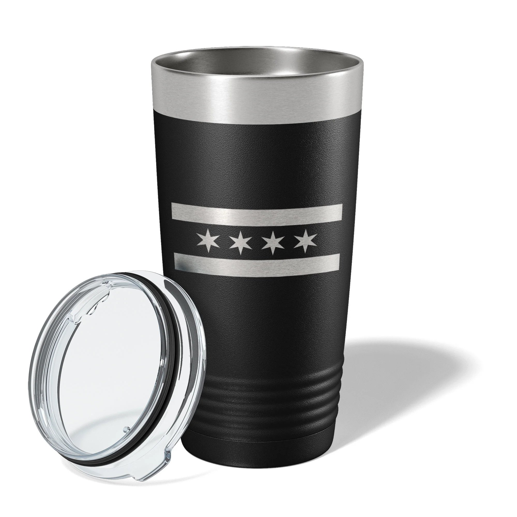 Chicago IL Flag Tumbler Chitown Travel Mug Gift Insulated Laser Engraved Coffee Cup 20 oz Black