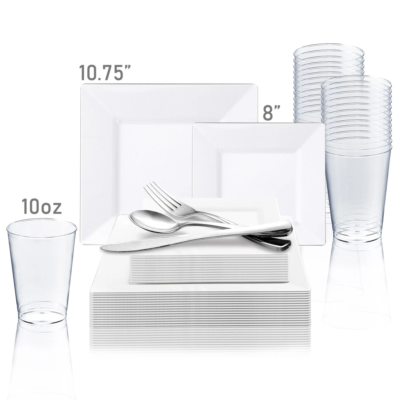 Disposable Plastic Party Dinnerware Set Large Square (60-Person Package)