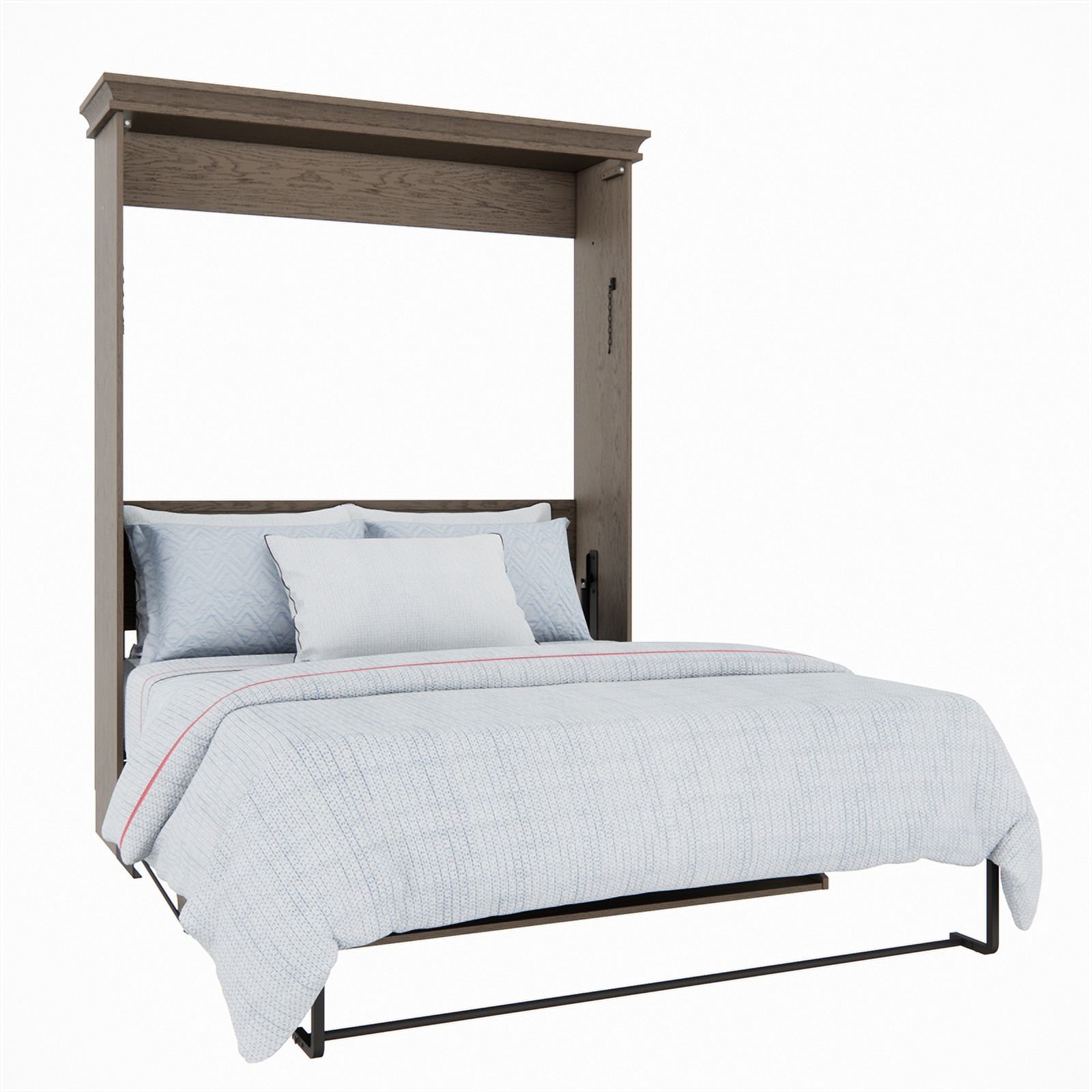 Pemberly Row Transitional Queen Solid Wood Murphy Wall Desk Bed in Gray
