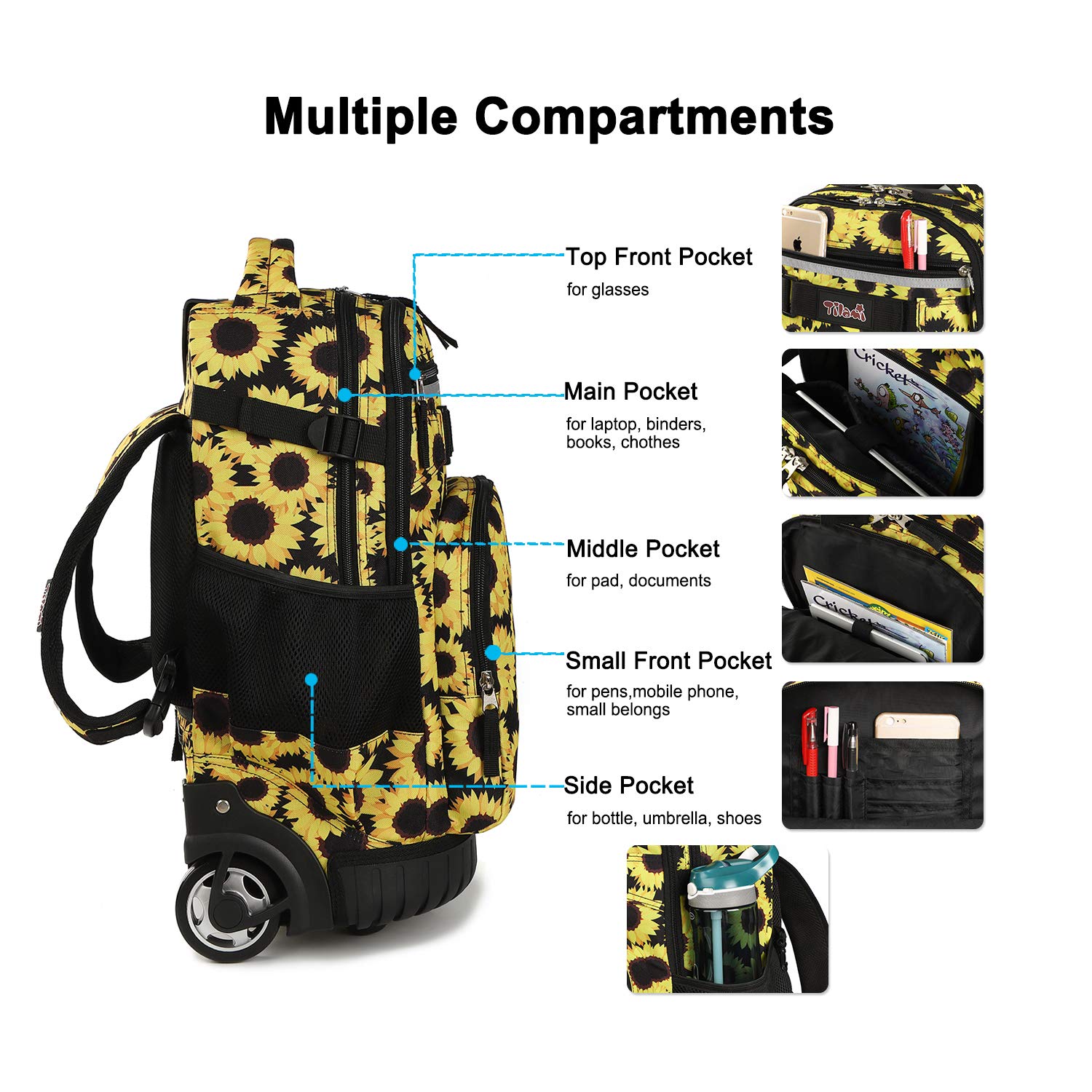Tilami Sunflower 18 inch Rolling Backpack