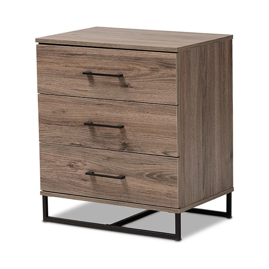 Baxton Studio Daxton Modern and Contemporary Rustic Oak Finished Wood 3-Drawer Storage Chest