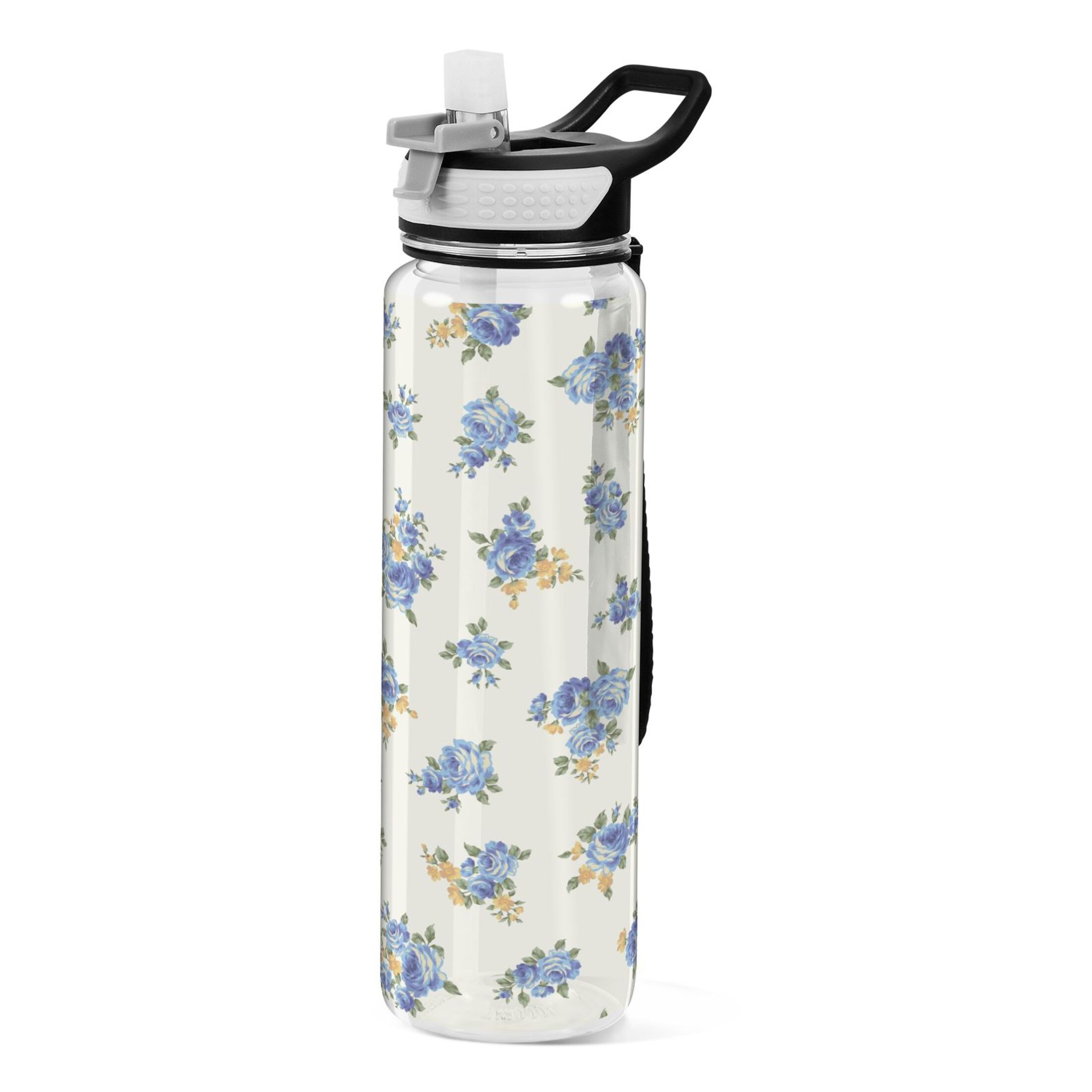 Beautiful Roses Flowers 32oz Water Bottles with Straw Tritan Leakproof Sports Bottle BPA Free Clear for Fitness Gym Swimming Cycling