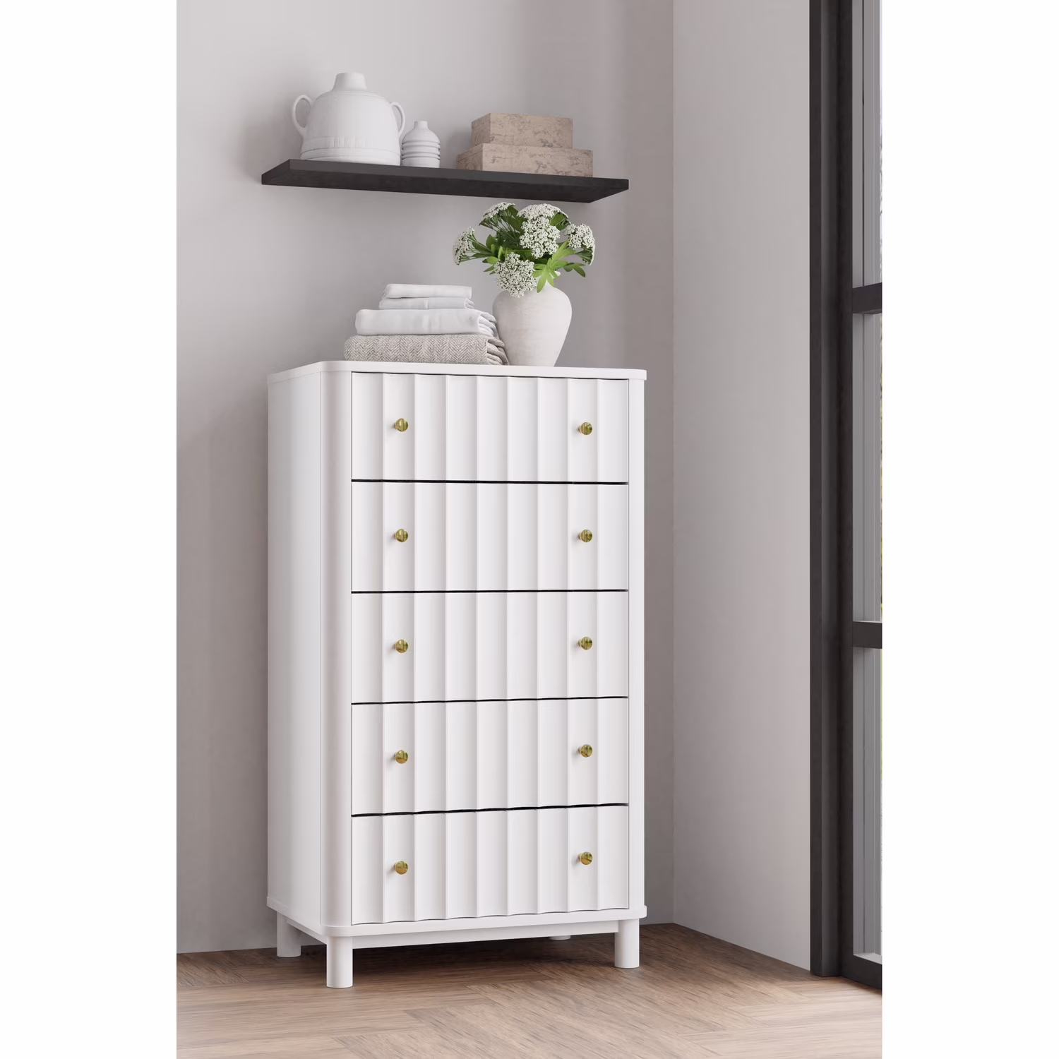 Alpine Furniture Stapleton 5 Drawer Chest in White